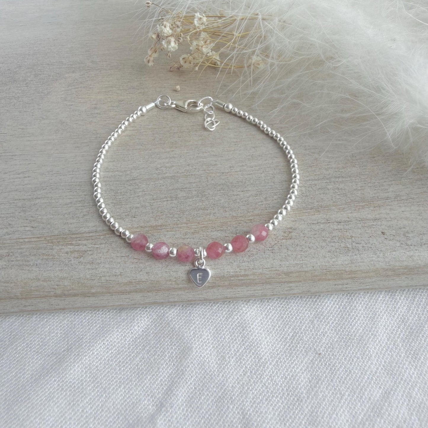 Personalised Tourmaline Bracelet, Dainty October Birthstone Jewellery in Sterling Silver