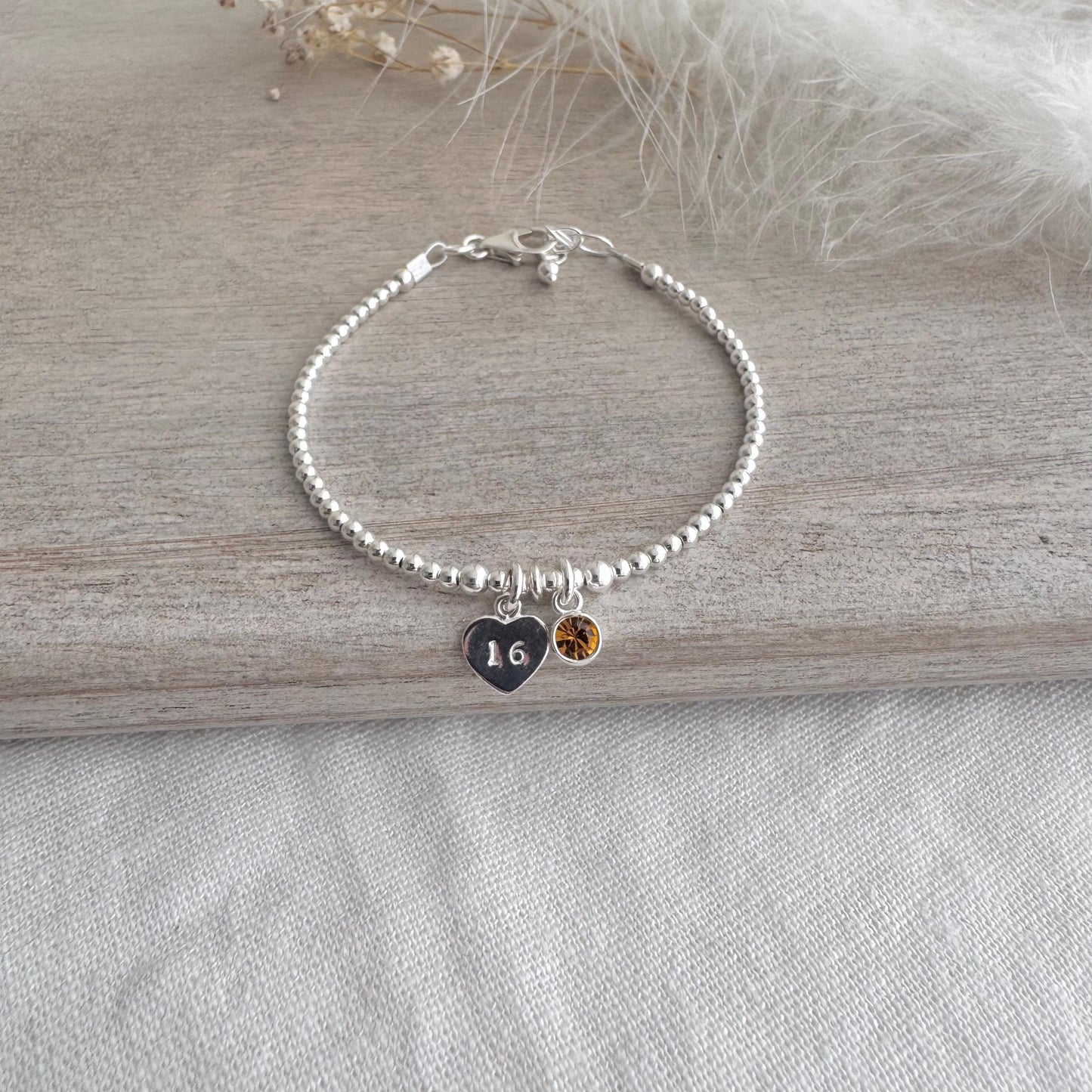 November Birthstone Bracelet, Milestone Birthday Gift with CZ or crystal in sterling silver for 16th 18th 21st 30th 40th 50th 60th for women