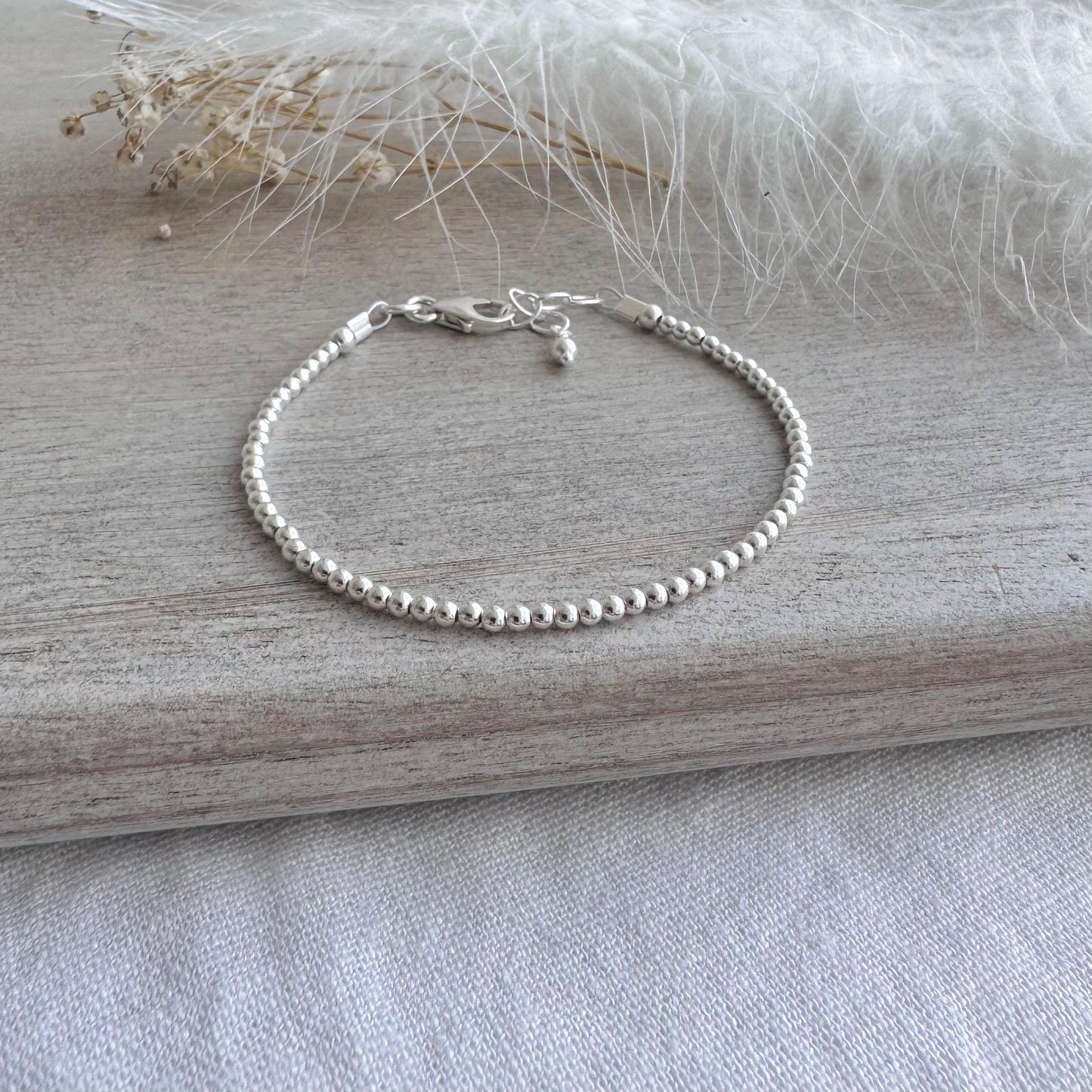 925 Silver Beaded Bracelet, Sterling Silver bead layering jewellery for women