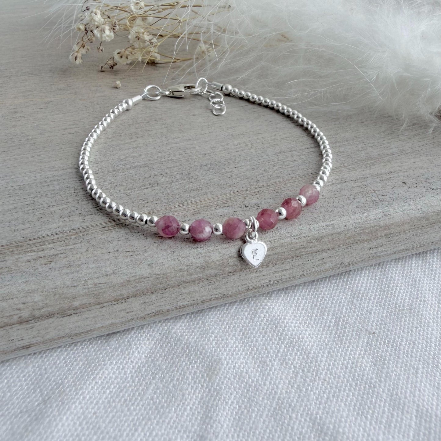 Personalised Tourmaline Bracelet, Dainty October Birthstone Jewellery in Sterling Silver