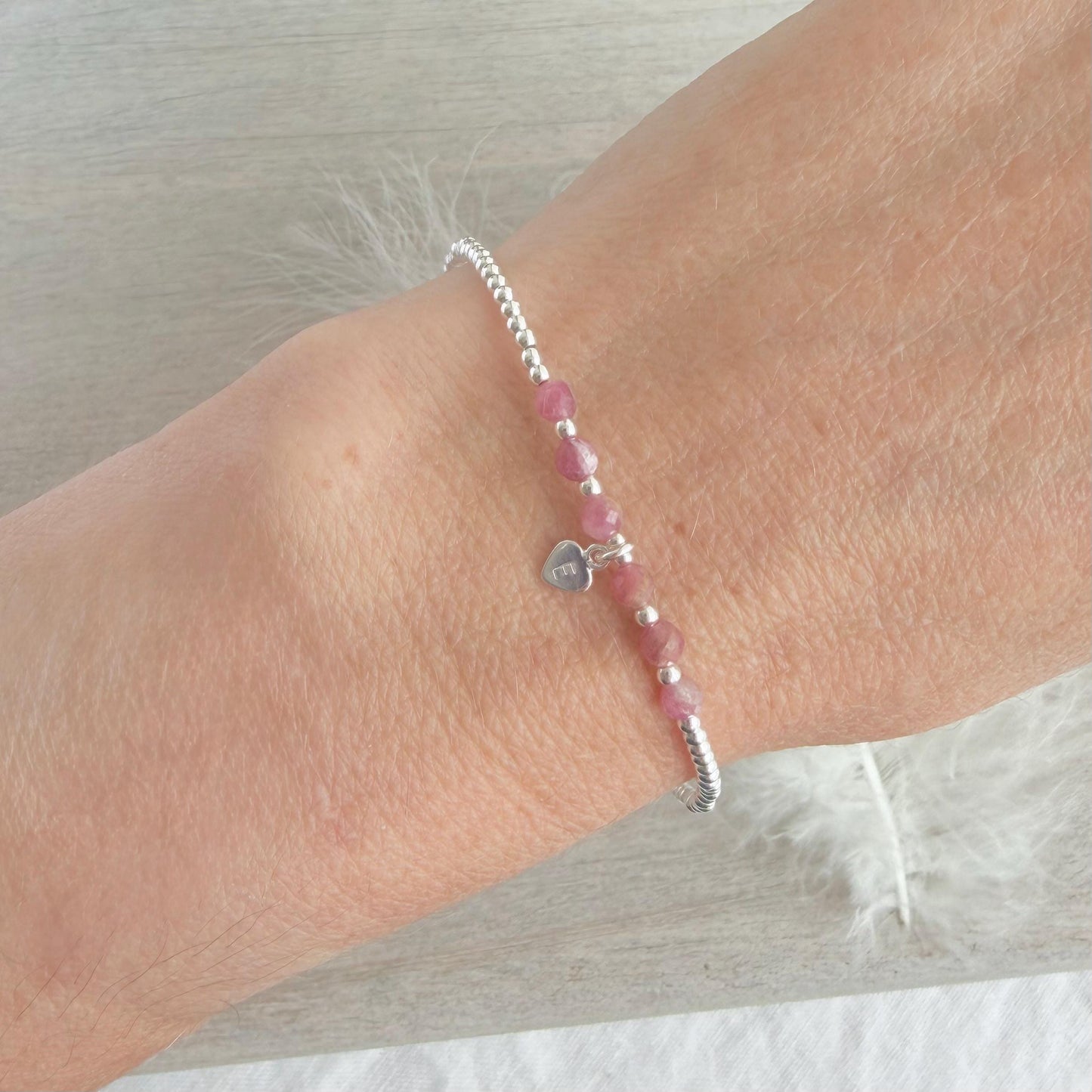 Personalised Tourmaline Bracelet, Dainty October Birthstone Jewellery in Sterling Silver