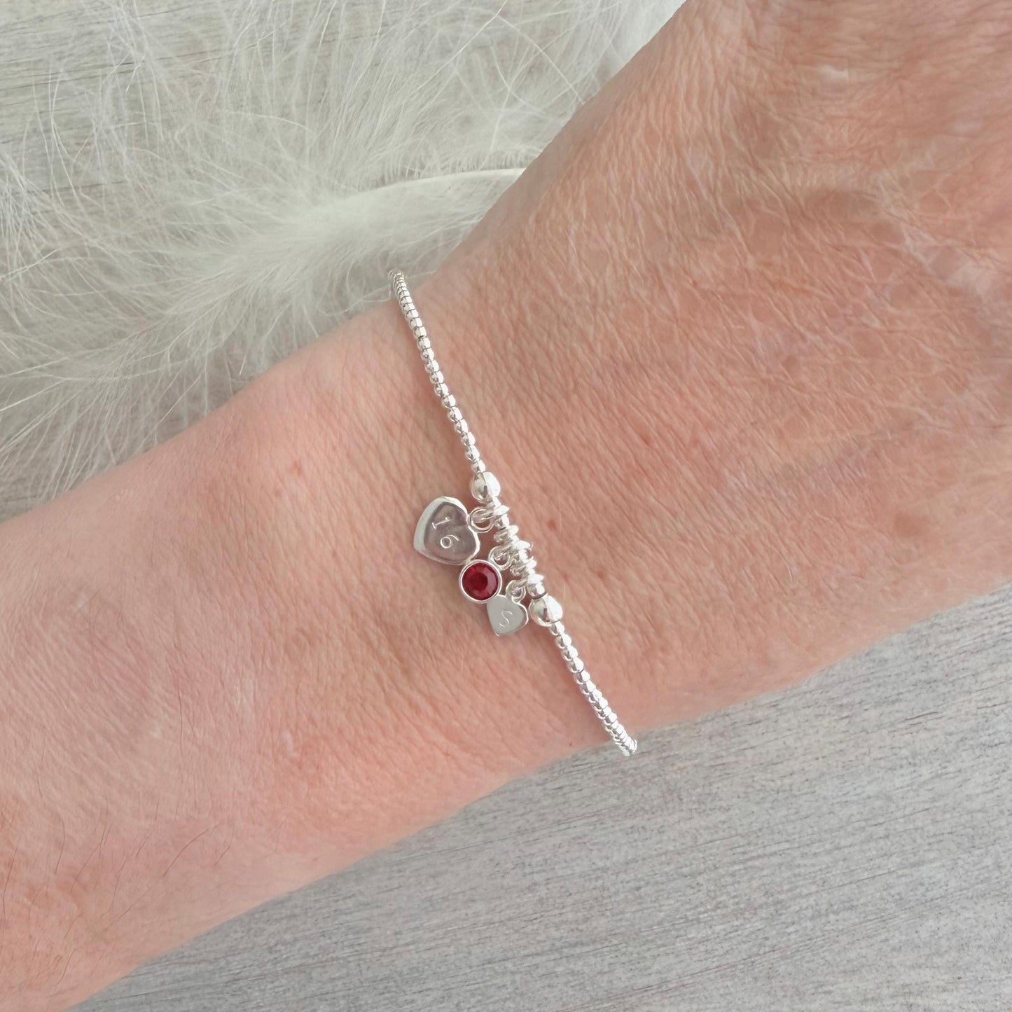 January Birthstone Bracelet, Personalised Sterling Silver Initial & Age Charm Gift for 18th 21st 30th 40th 50th 60th 70th Birthday