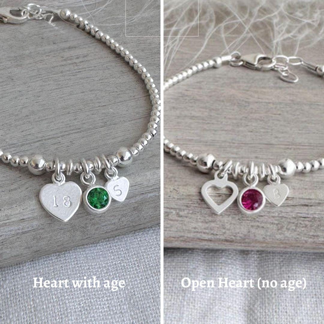 September Birthstone Bracelet for Milestone Birthday, Personalised Initial & Age in Sterling Silver for 18th 21st 30th 40th 50th 60th 70th