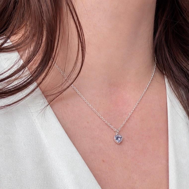 Heart charm June birthstone jewellery set, sterling silver Earrings Necklace set
