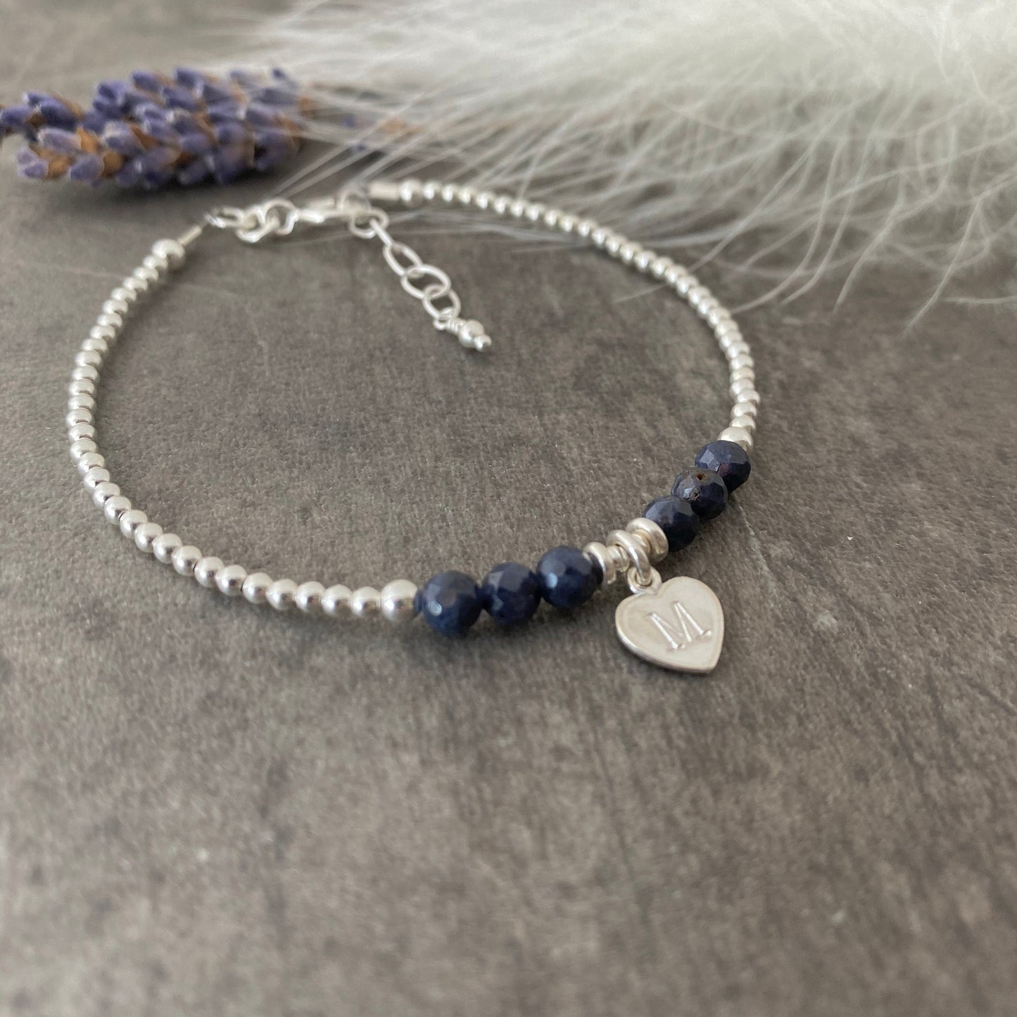 Personalised September Birthstone Bracelet, Dainty Sapphire Bracelet in Sterling Silver