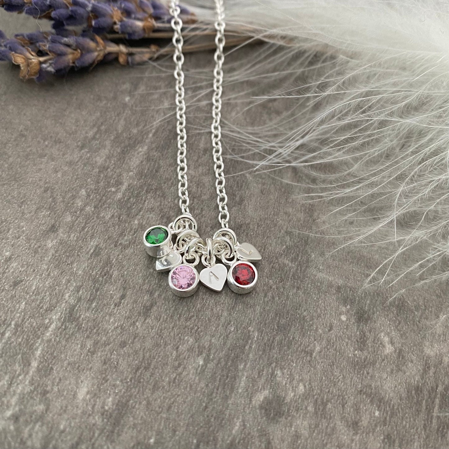 Dainty Personalised Cubic Zirconia Birthstone Charm Necklace with Initials , Sentimental Gift for Mum