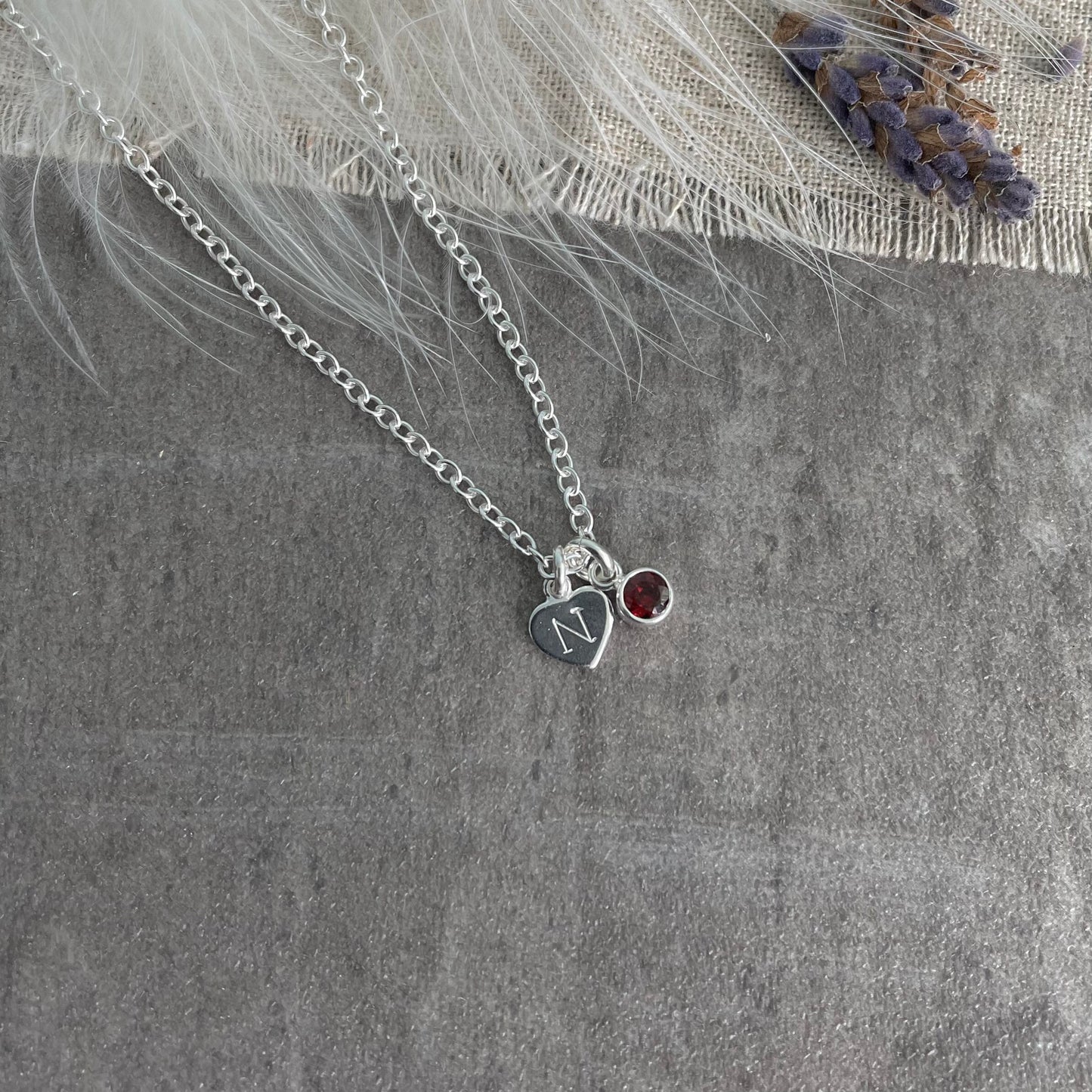 Very Dainty Personalised Initial Birthstone Necklace in Sterling Silver