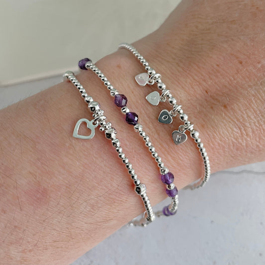 Personalised Birthstone & Initial Bracelet Set, Birthstone Jewellery, Initial Bracelet.