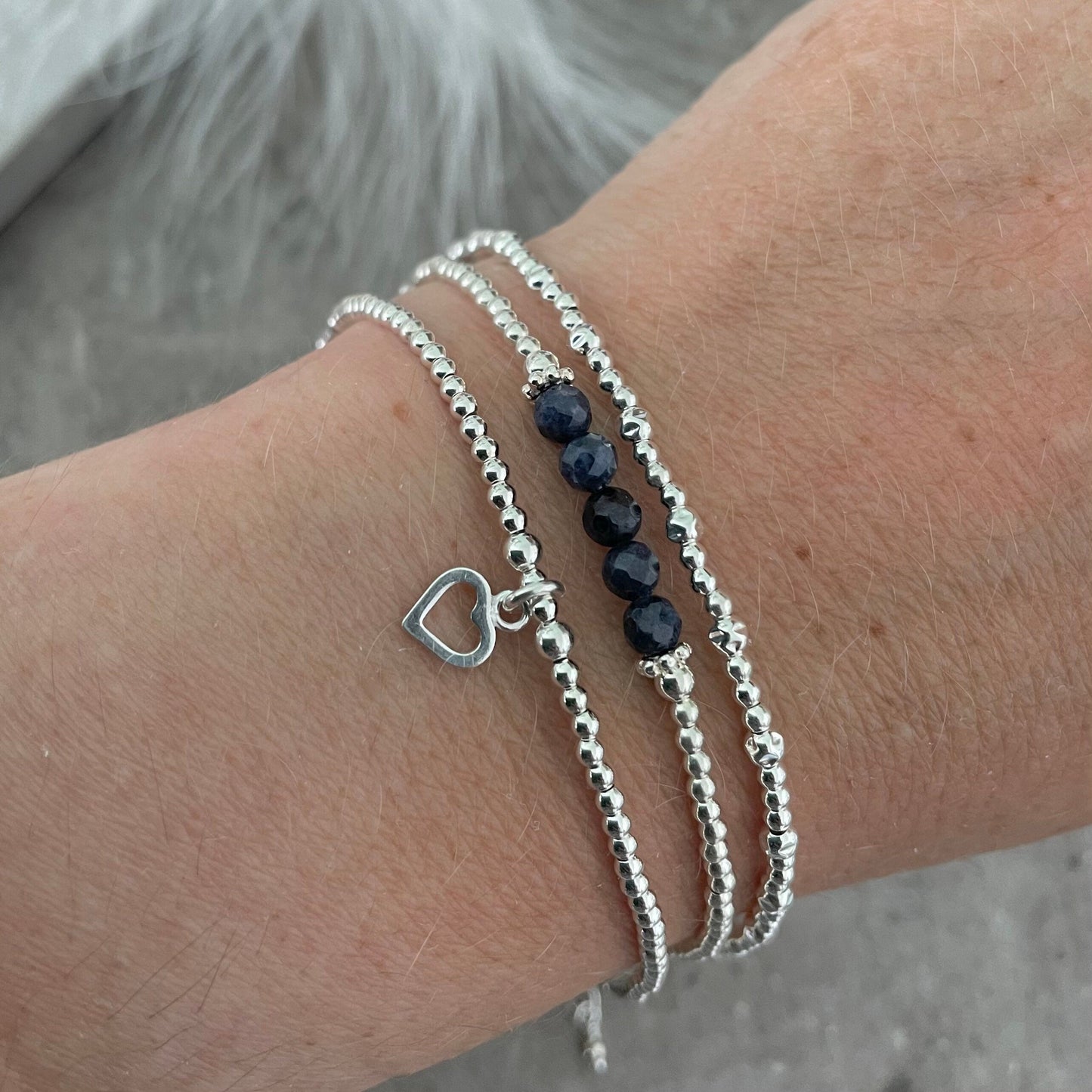 September Birthstone Sapphire Bracelet Set, Dainty Sterling Silver Stacking Bracelets for Women