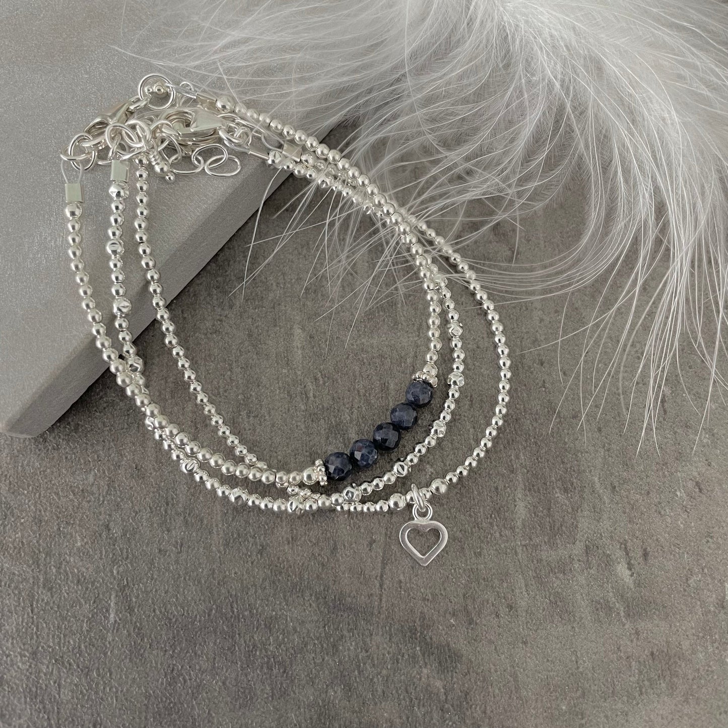 September Birthstone Sapphire Bracelet Set, Dainty Sterling Silver Stacking Bracelets for Women