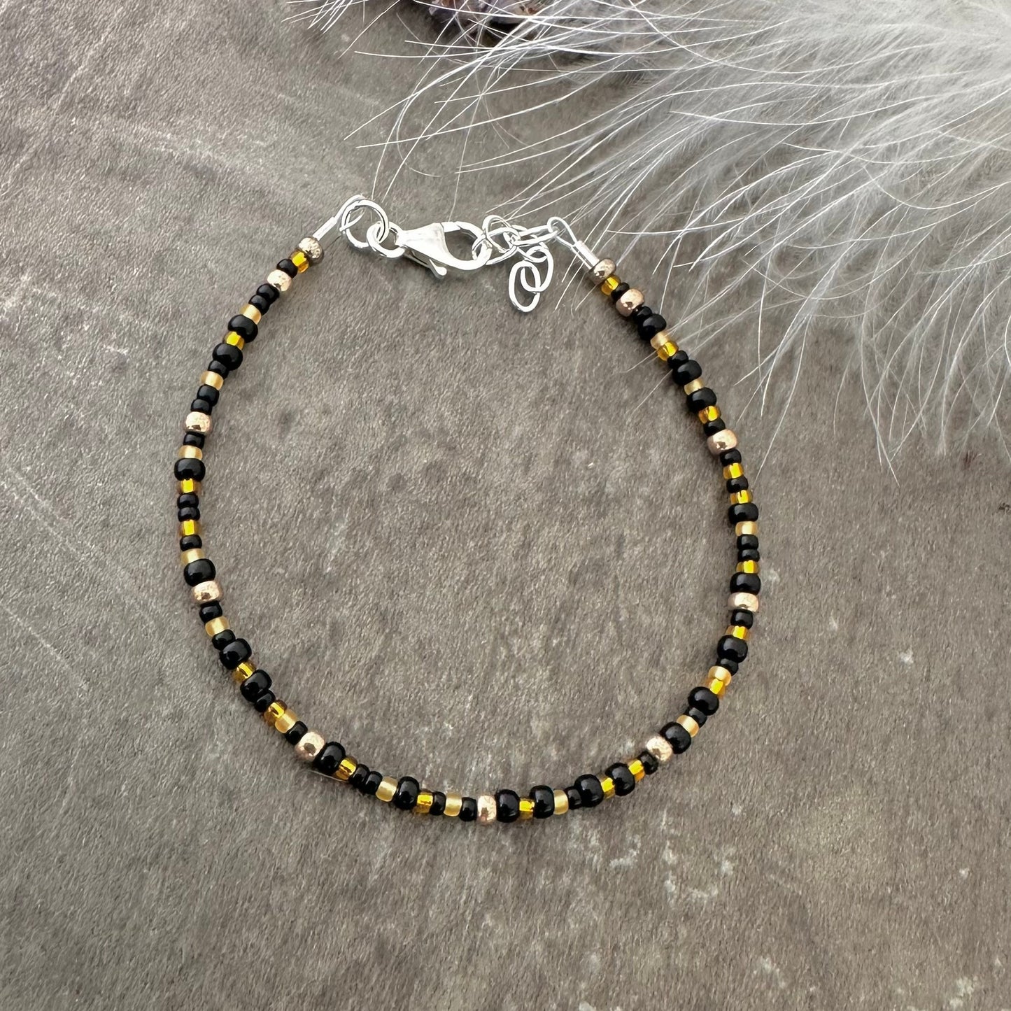 Seed Bead Bracelet Black and Gold