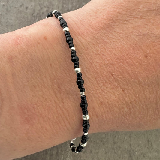 Seed Bead Bracelet Black and Silver