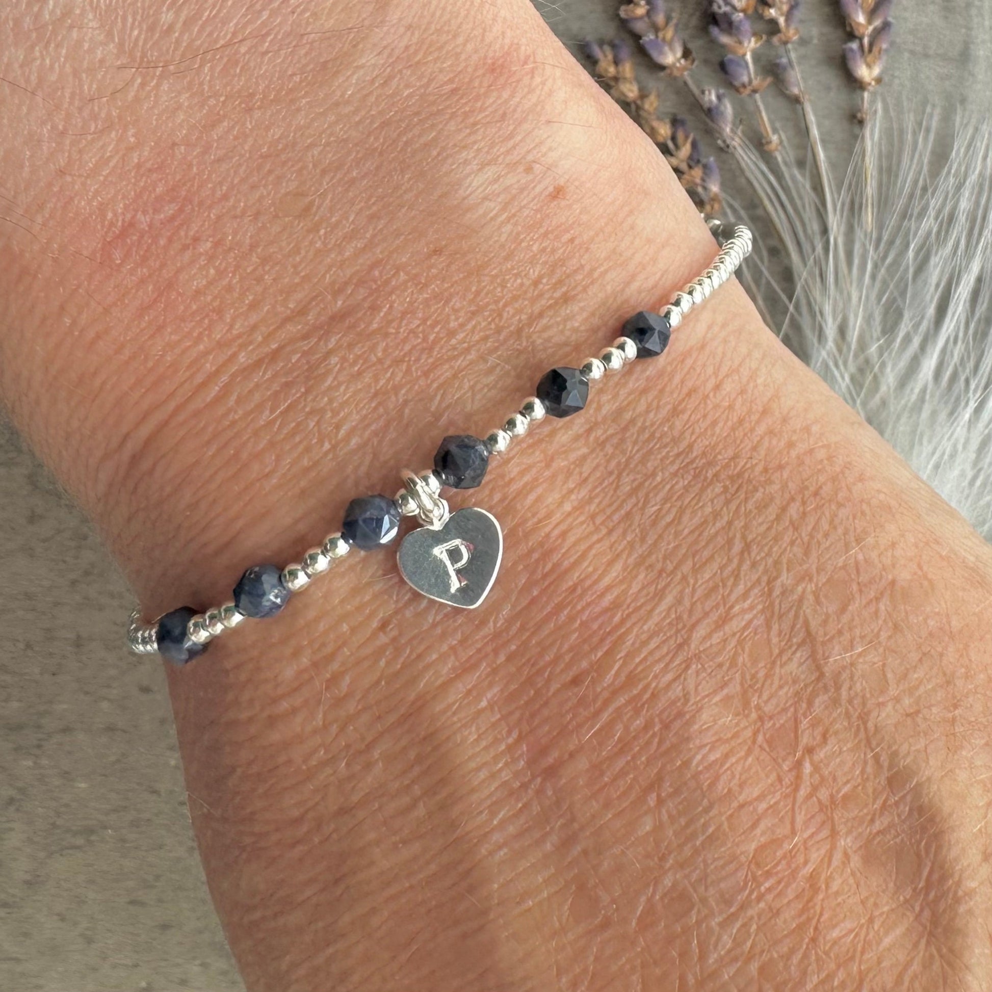 Personalised Sappphire Bracelet, Dainty September Birthstone Jewellery in Sterling Silver
