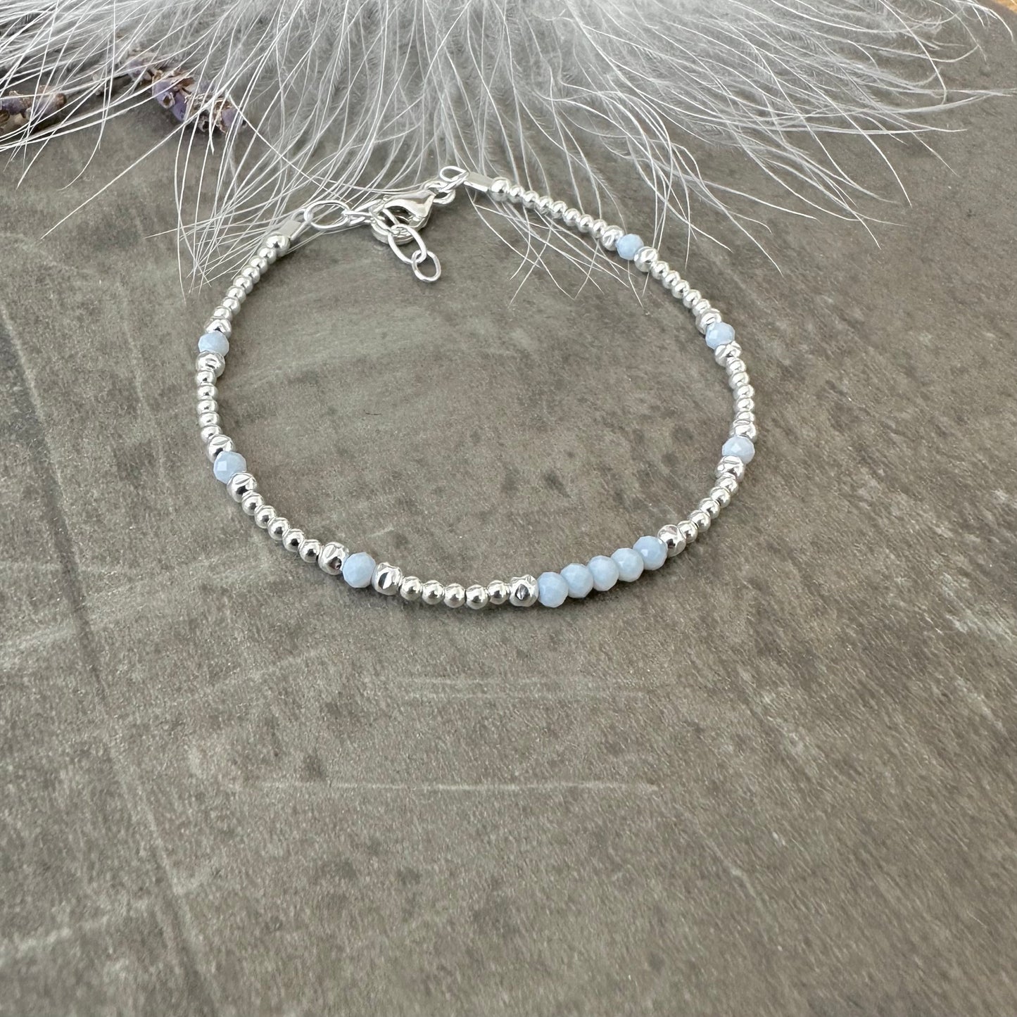Dainty Blue Opal Bracelet in Sterling Silver, October Birthstone