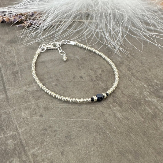 Dainty September Birthstone seed bead bracelet, Sapphire jewellery