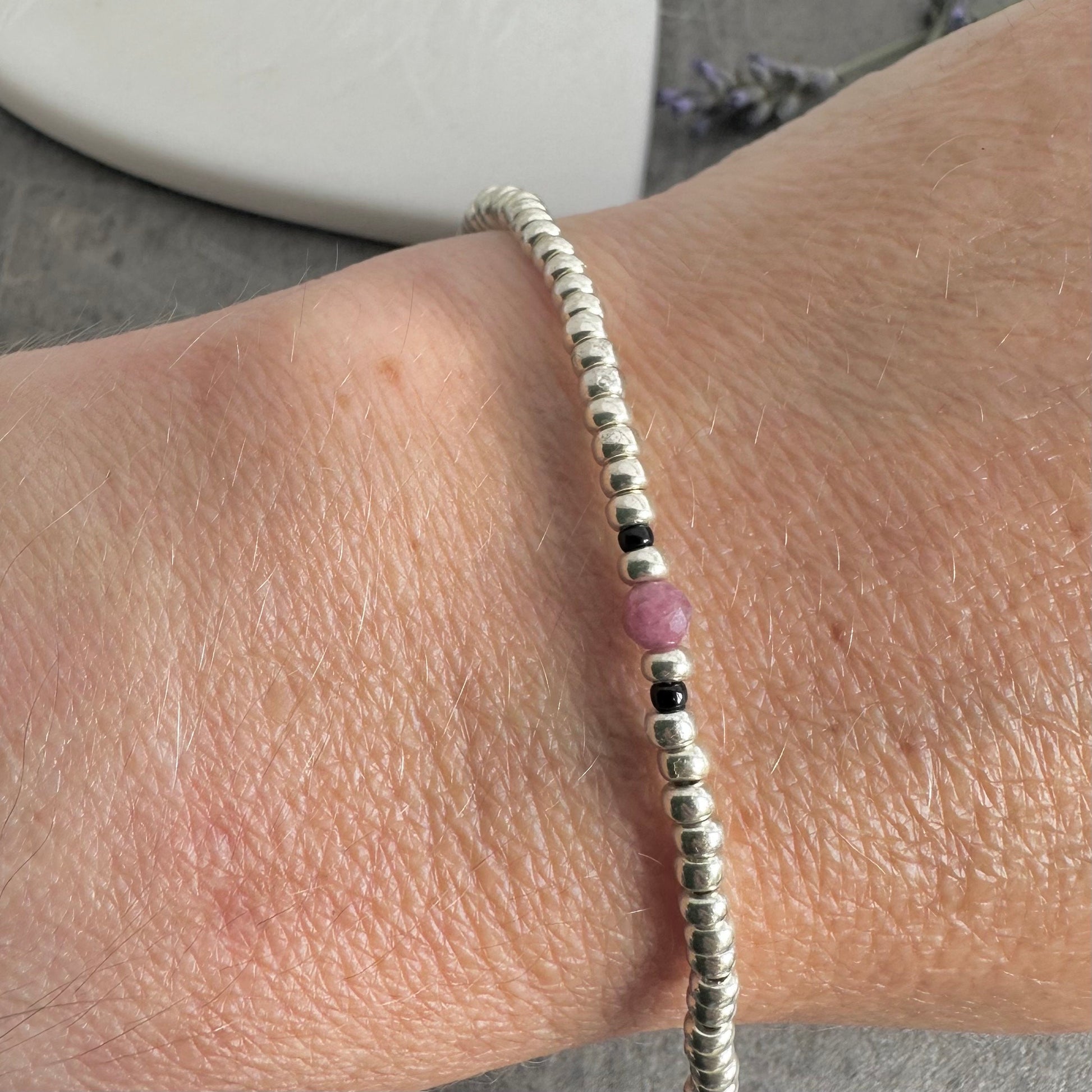 Dainty October Birthstone seed bead bracelet, Tourmaline jewellery