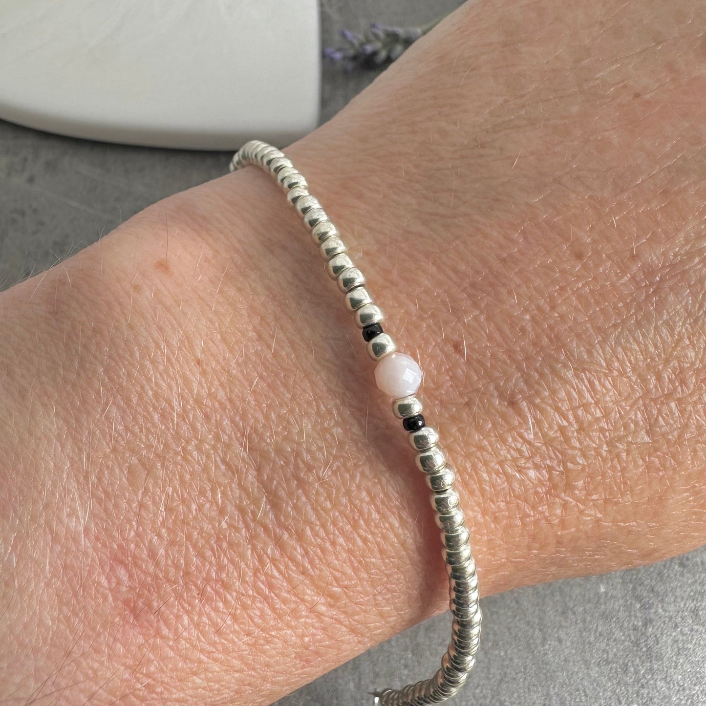 Dainty October Birthstone seed bead bracelet, Pink Opal jewellery