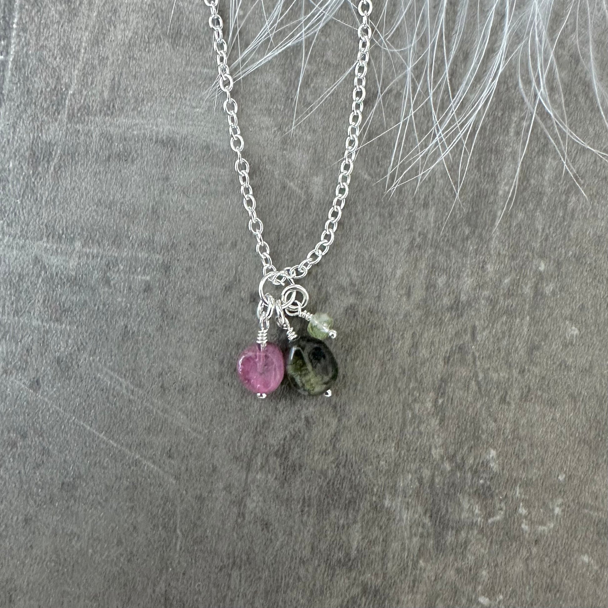 Mixed Tourmaline Nugget necklace, October birthstone jewellery sterling silver