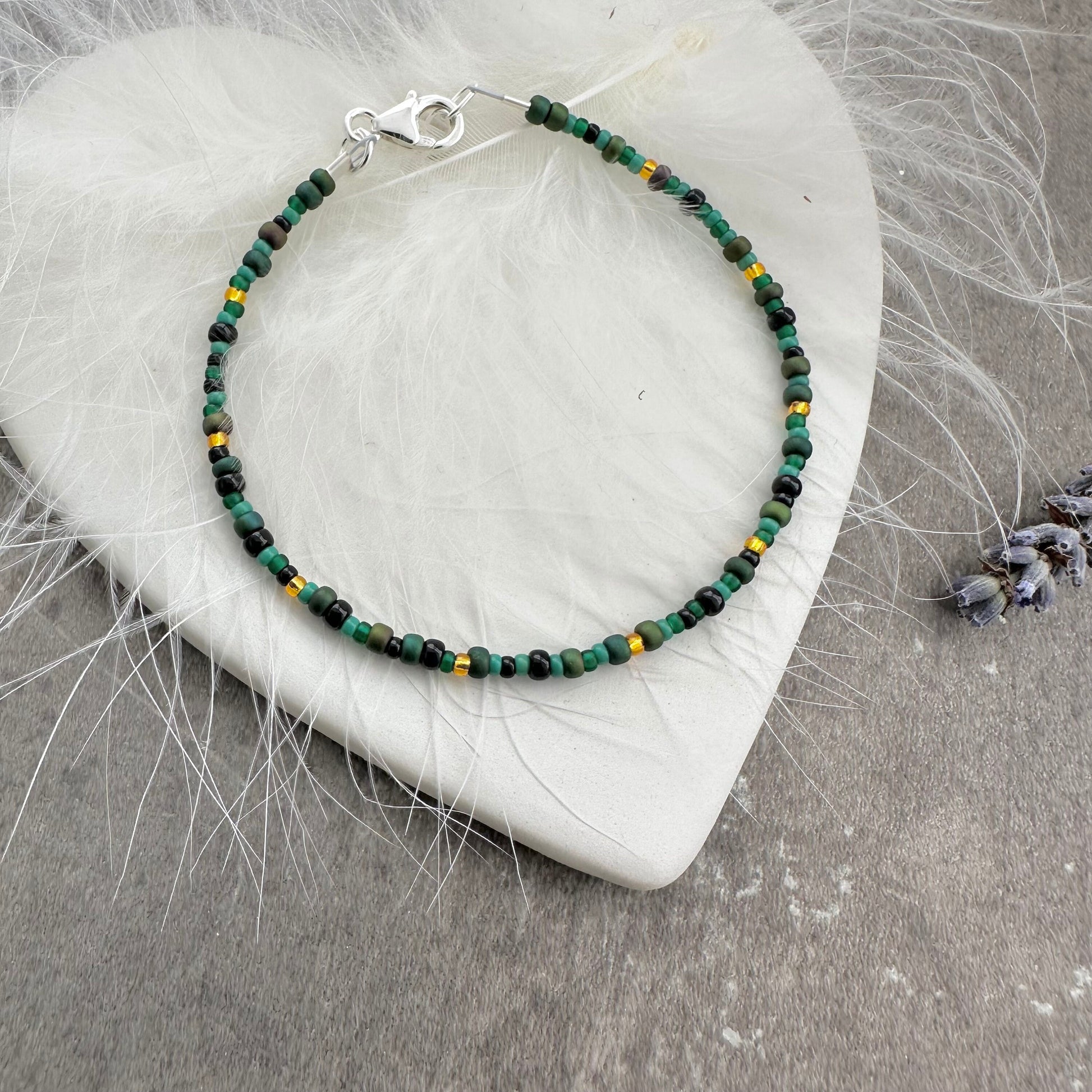 Dark Green Bracelet with seed beads