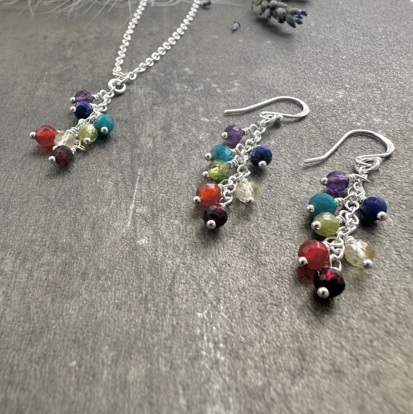 Gemstone Earrings, Rainbow Cascade Earrings