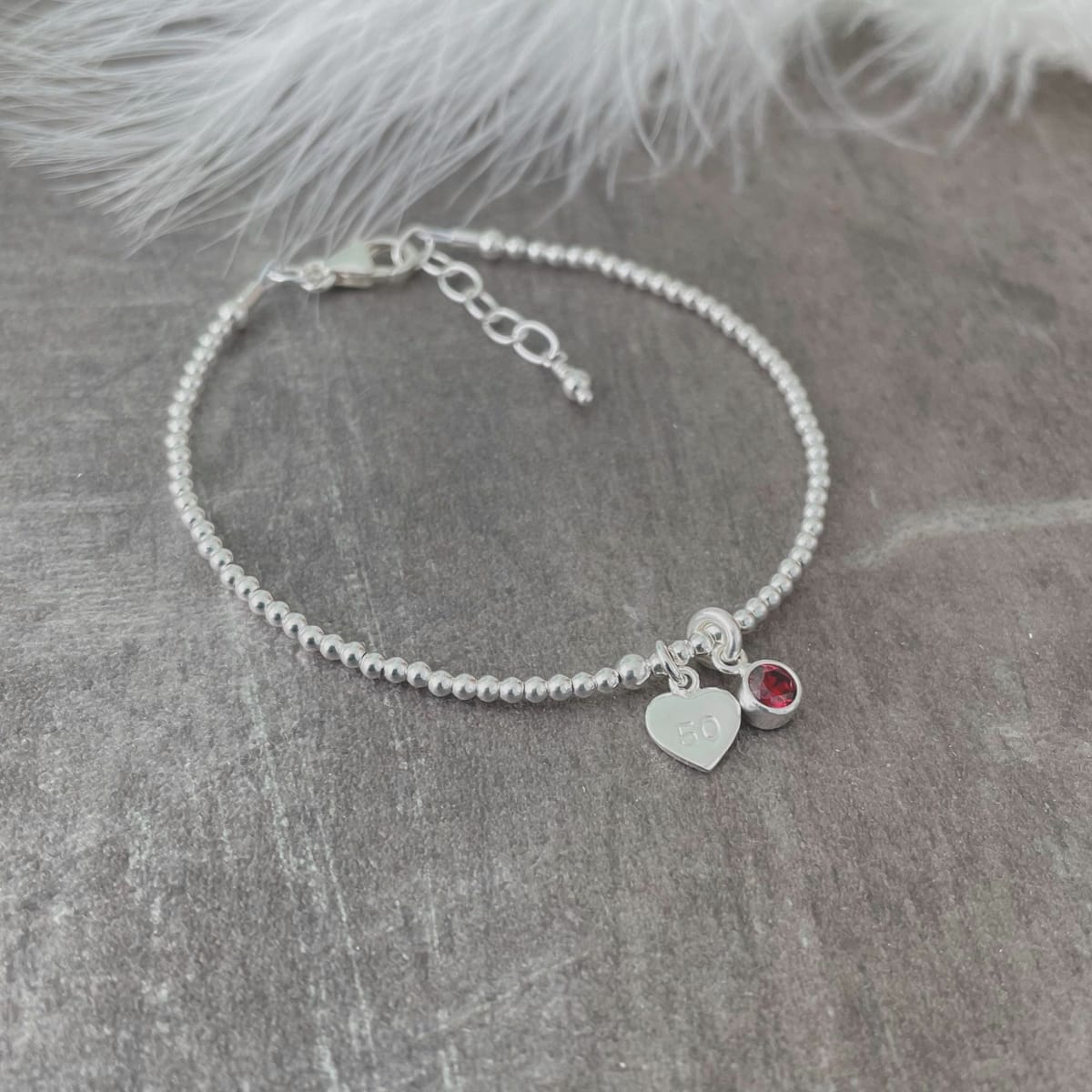 50th Birthday Milestone Gift, Dainty Bracelet with Cubic Zirconia Birthstone