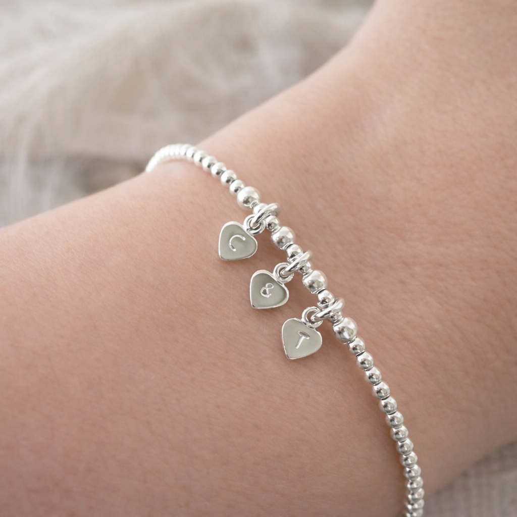 Couples Initials Bracelet in sterling silver , Valentines Day Gift for Women