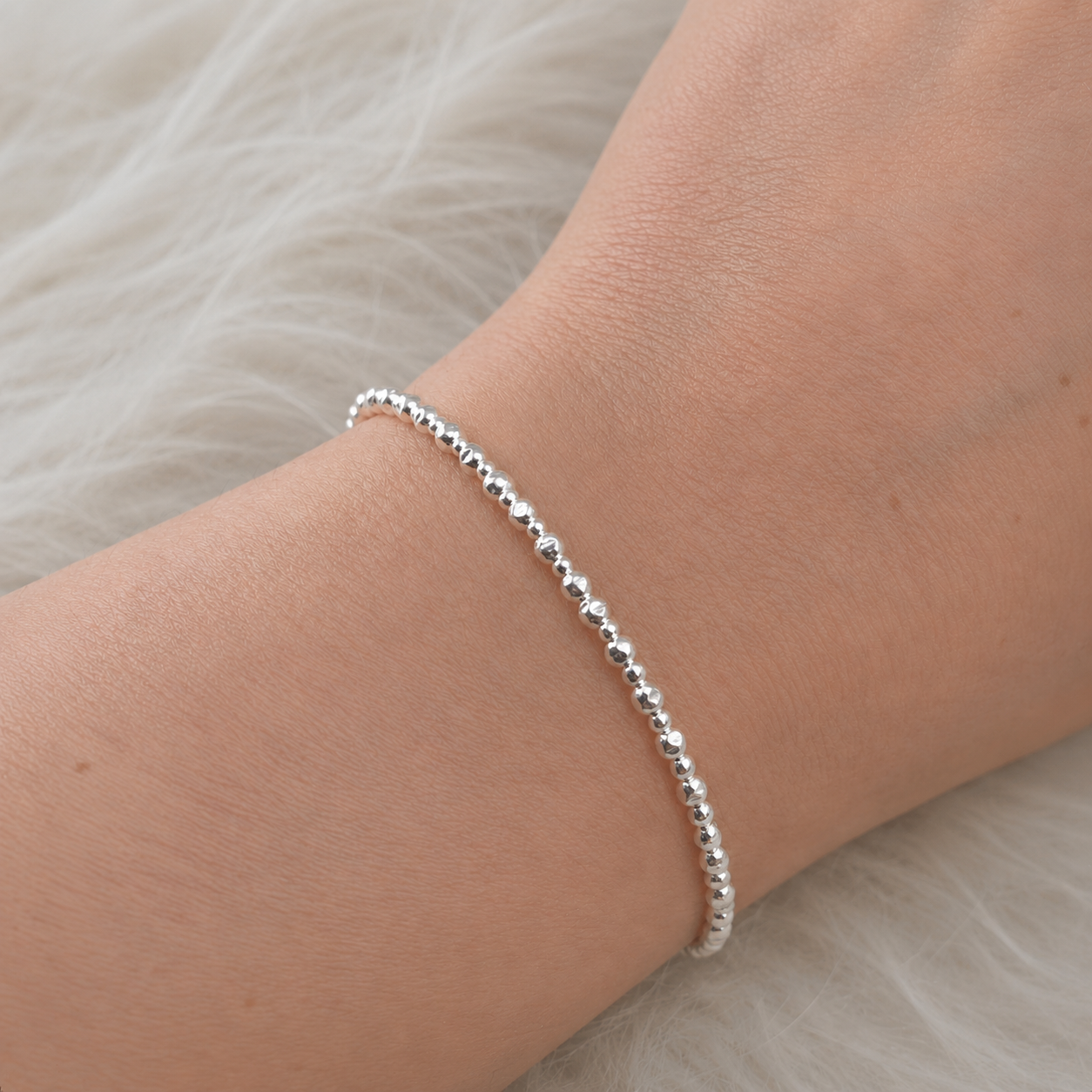 Sterling Silver Bracelet, Textured 3mm bead bracelet