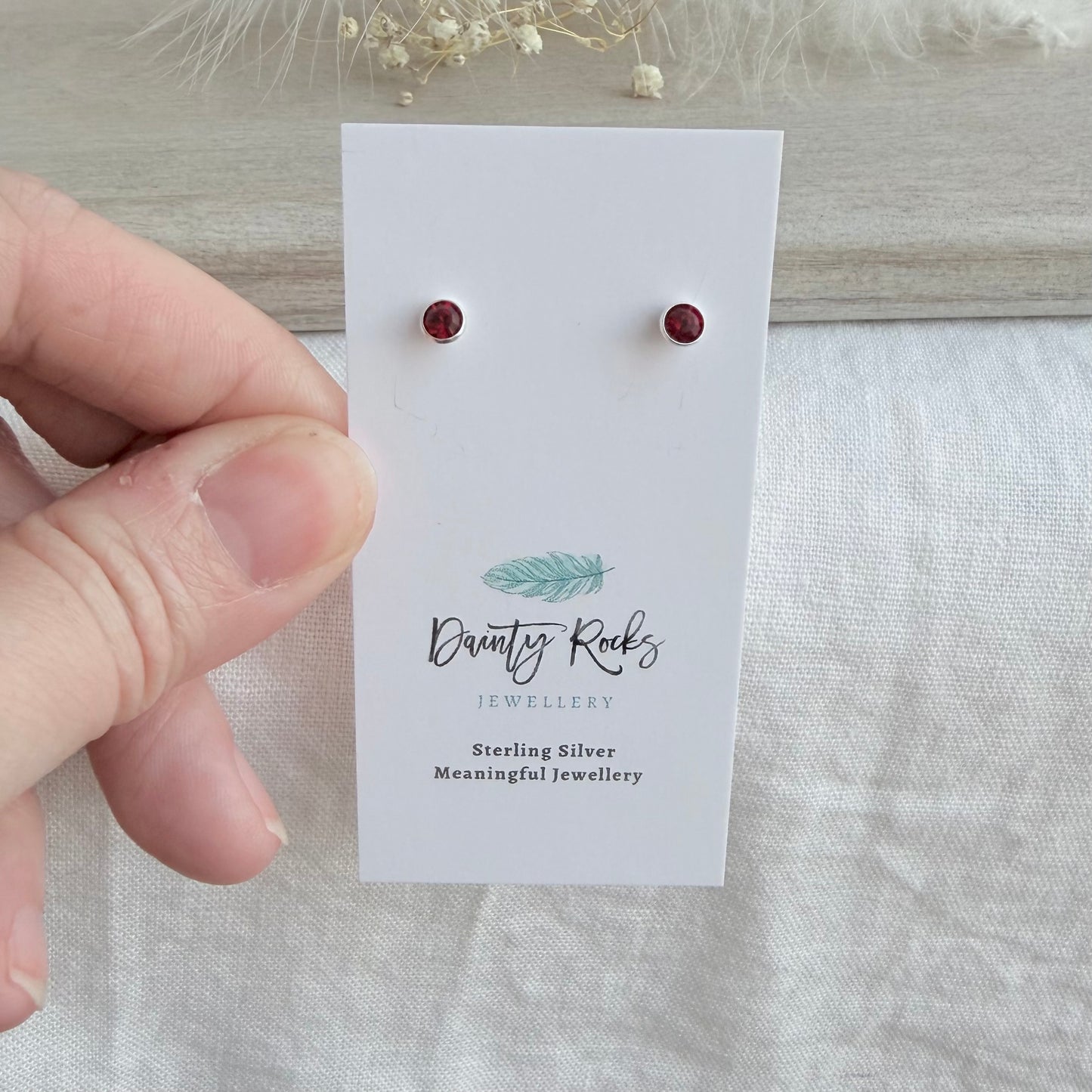 January Birthstone Crystal Stud Earrings in Sterling Silver, sourced by Dainty Rocks