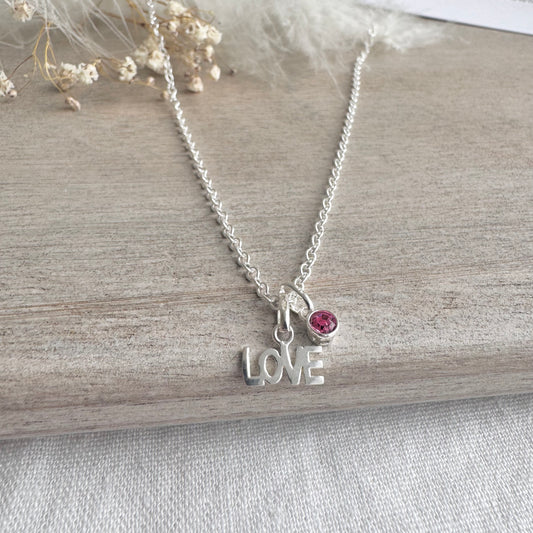 Sample Necklace with LOVE Charm and options gem/ letter charm