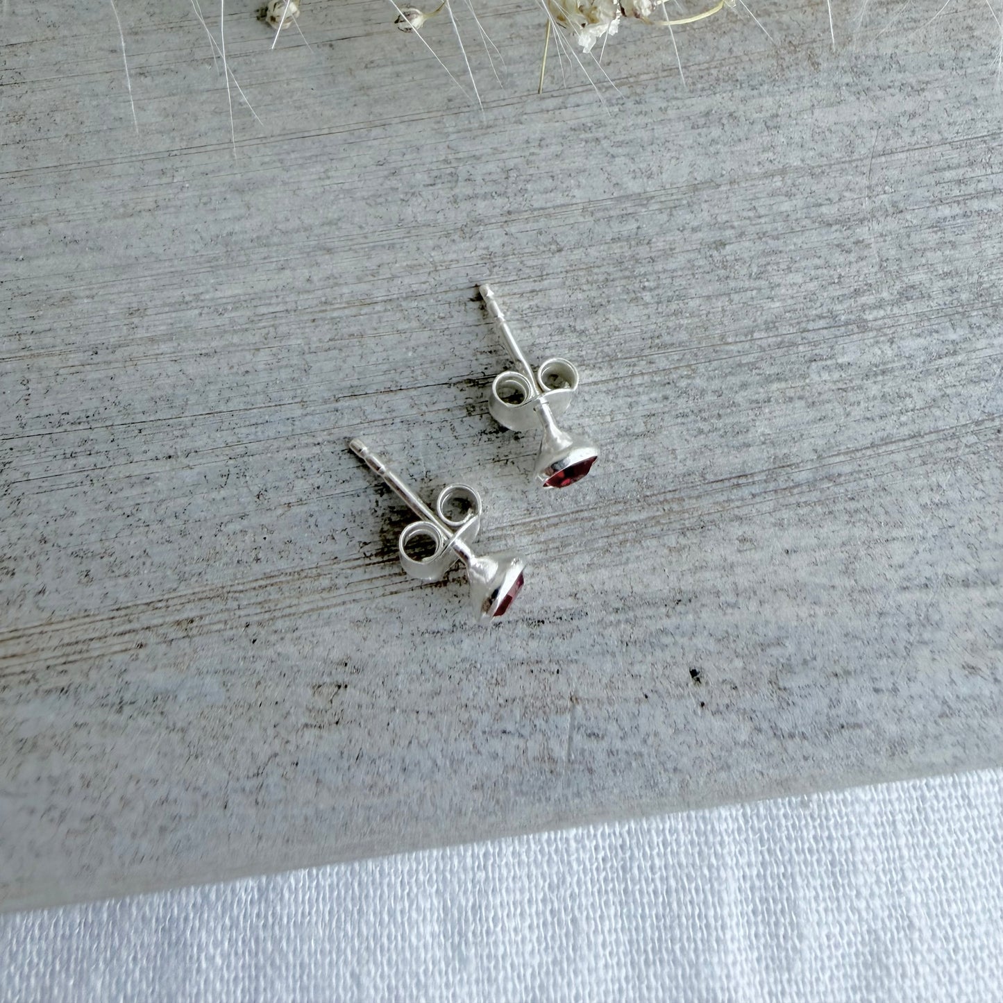 January Birthstone Crystal Stud Earrings in Sterling Silver, sourced by Dainty Rocks