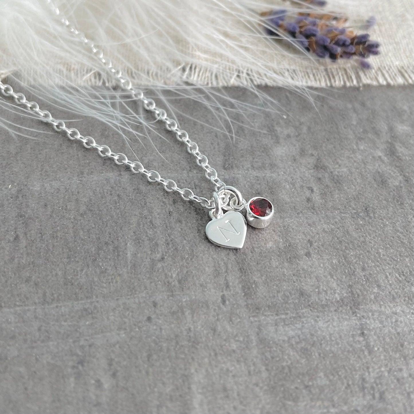 Very Dainty Personalised Initial Birthstone Necklace in Sterling Silver