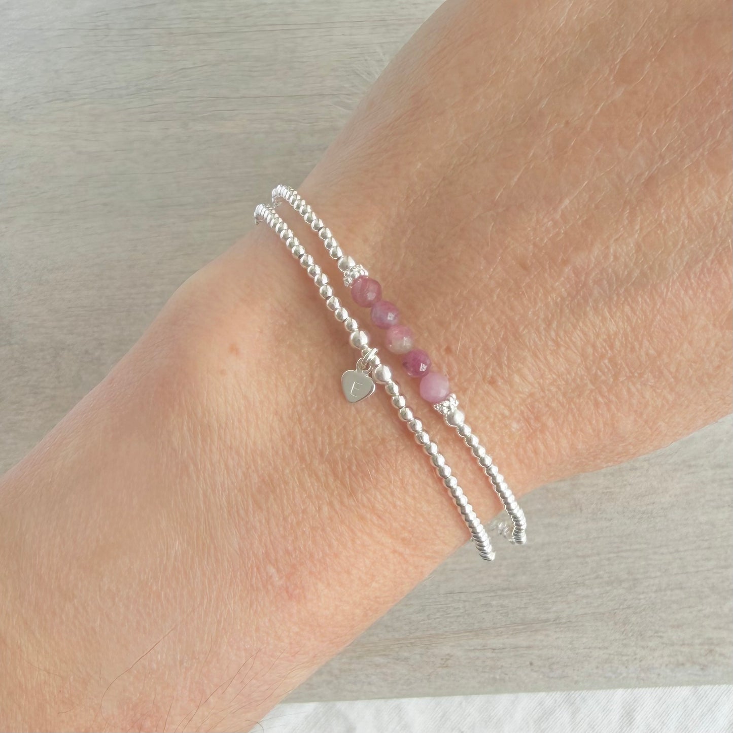 Personalised Tourmaline Bracelets the October Birthstone, Initial Jewellery with Pink Tourmaline
