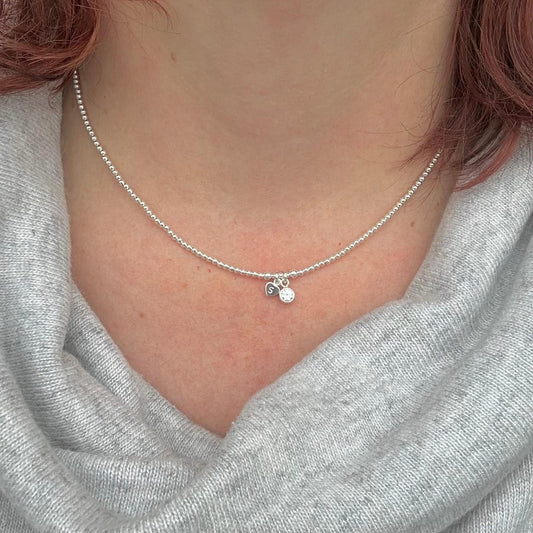 April Birthstone beaded necklace, personalised dainty Sterling Silver CZ Beaded Jewellery