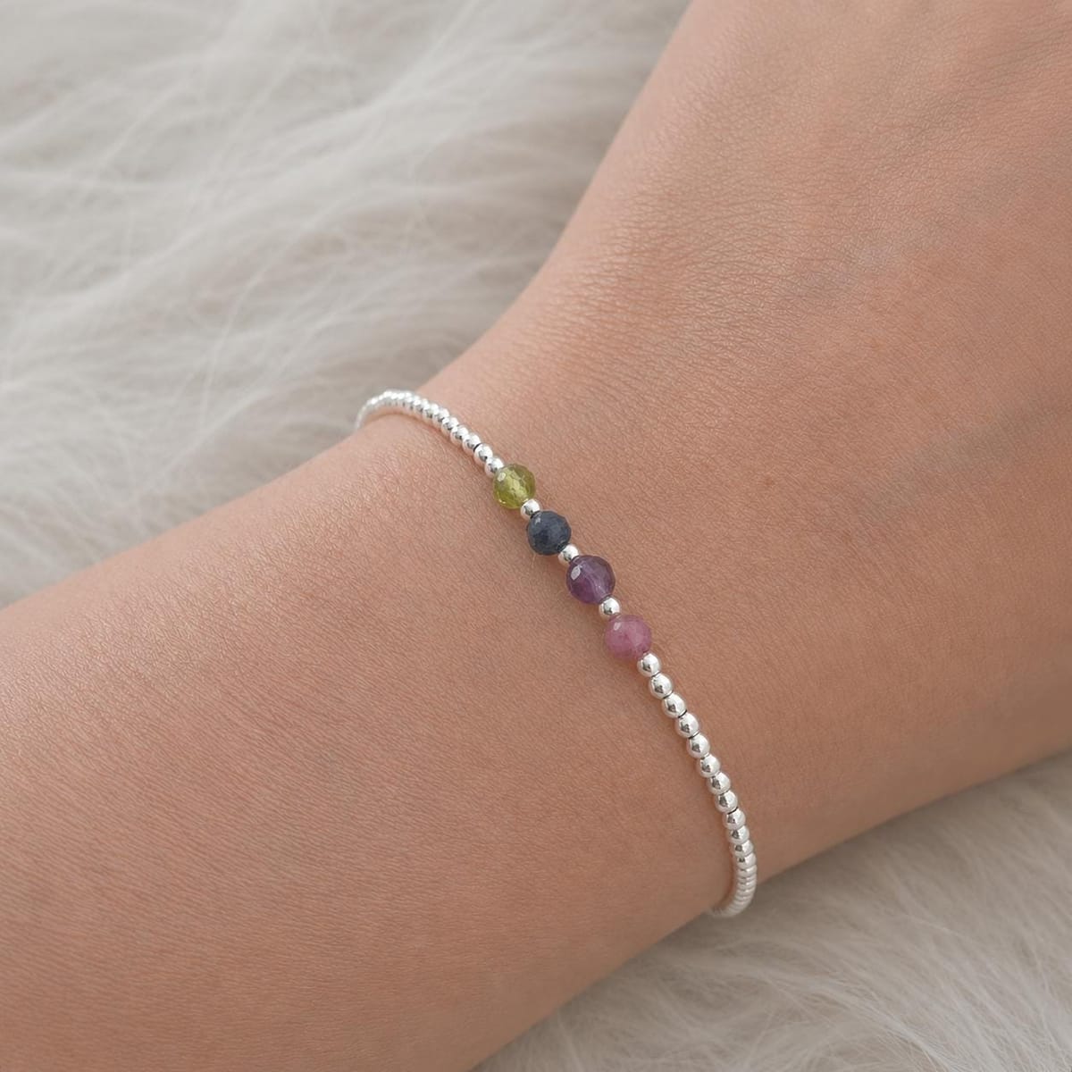 Birthstone Bracelet, Dainty Mum Bracelet Family Birthstones