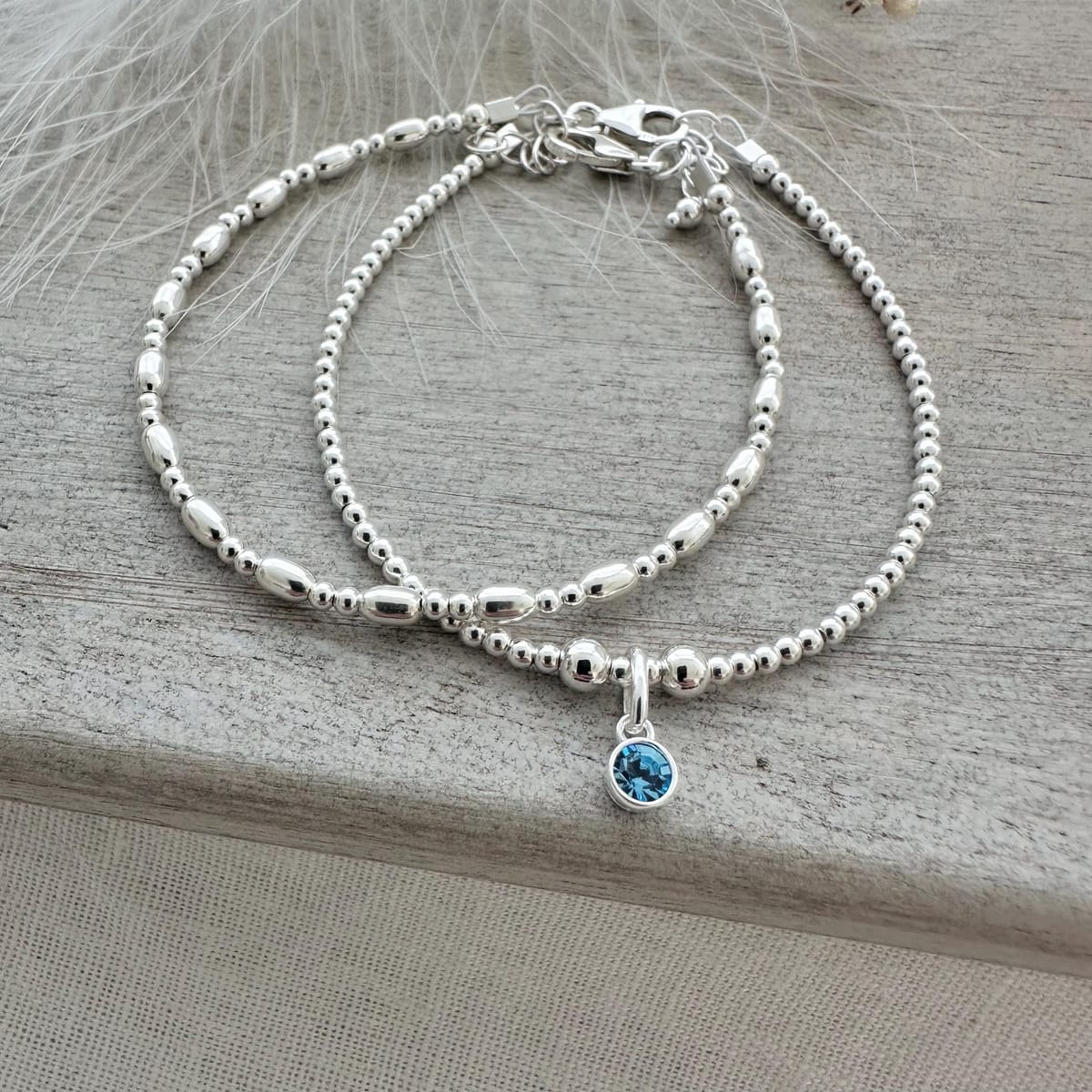 Birthstone Two Bracelets Set, Sterling Silver Jewellery gift for sister