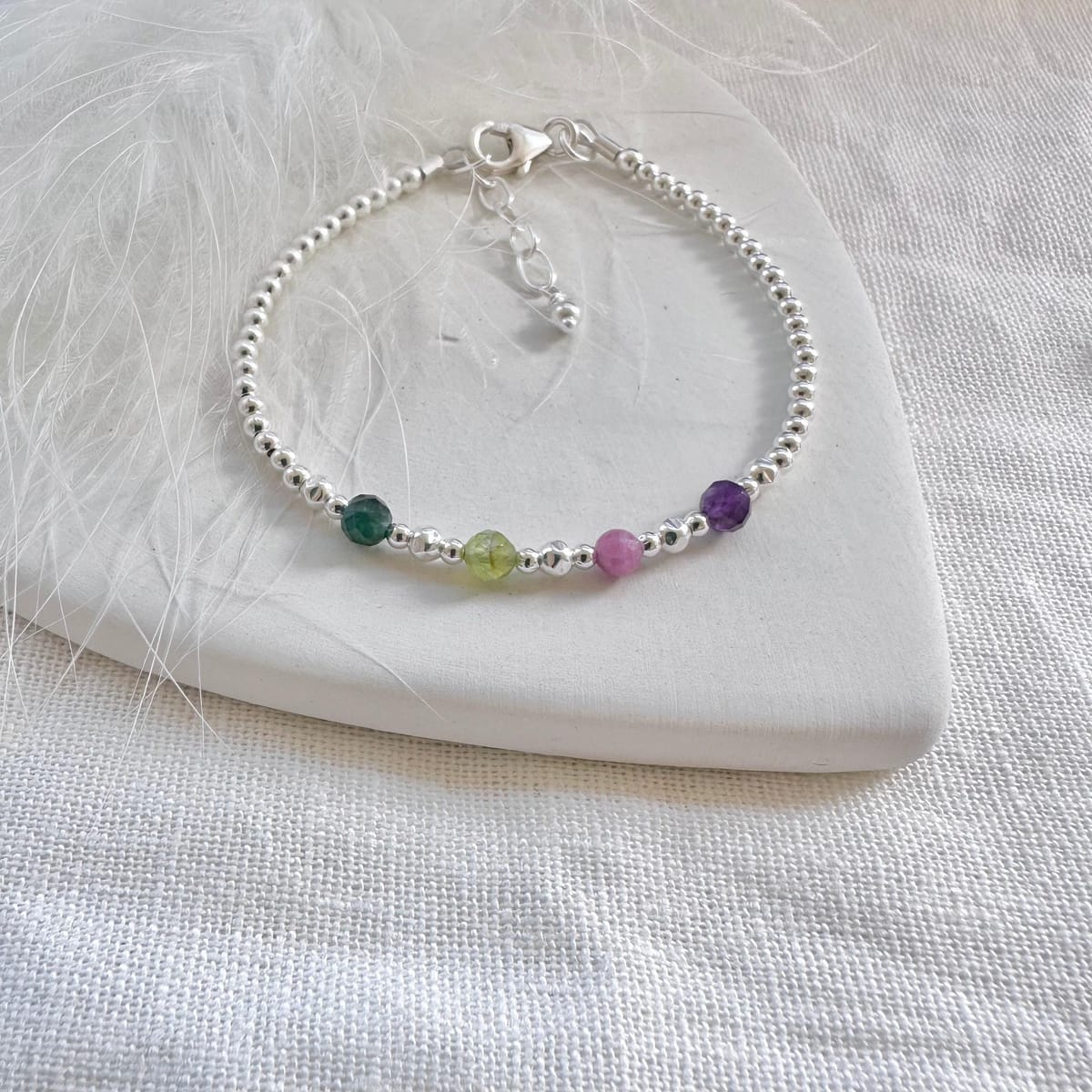 Birthstones Bracelet for Mum, meaningful gift for Mothering Sunday, family birthstone jewellery in 2.5mm sterling silver