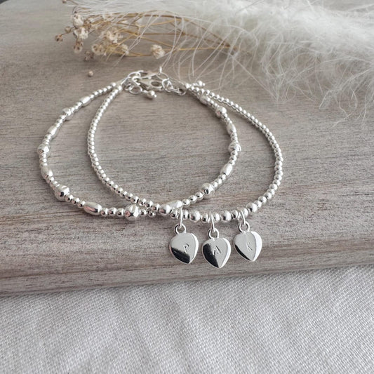 Dainty Personalised Bracelet Set with Family Initials in Sterling Silver