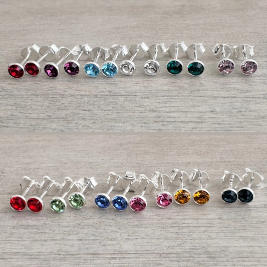 Glass Crystal Birthstone Stud Earrings in Sterling Silver Curated Collection