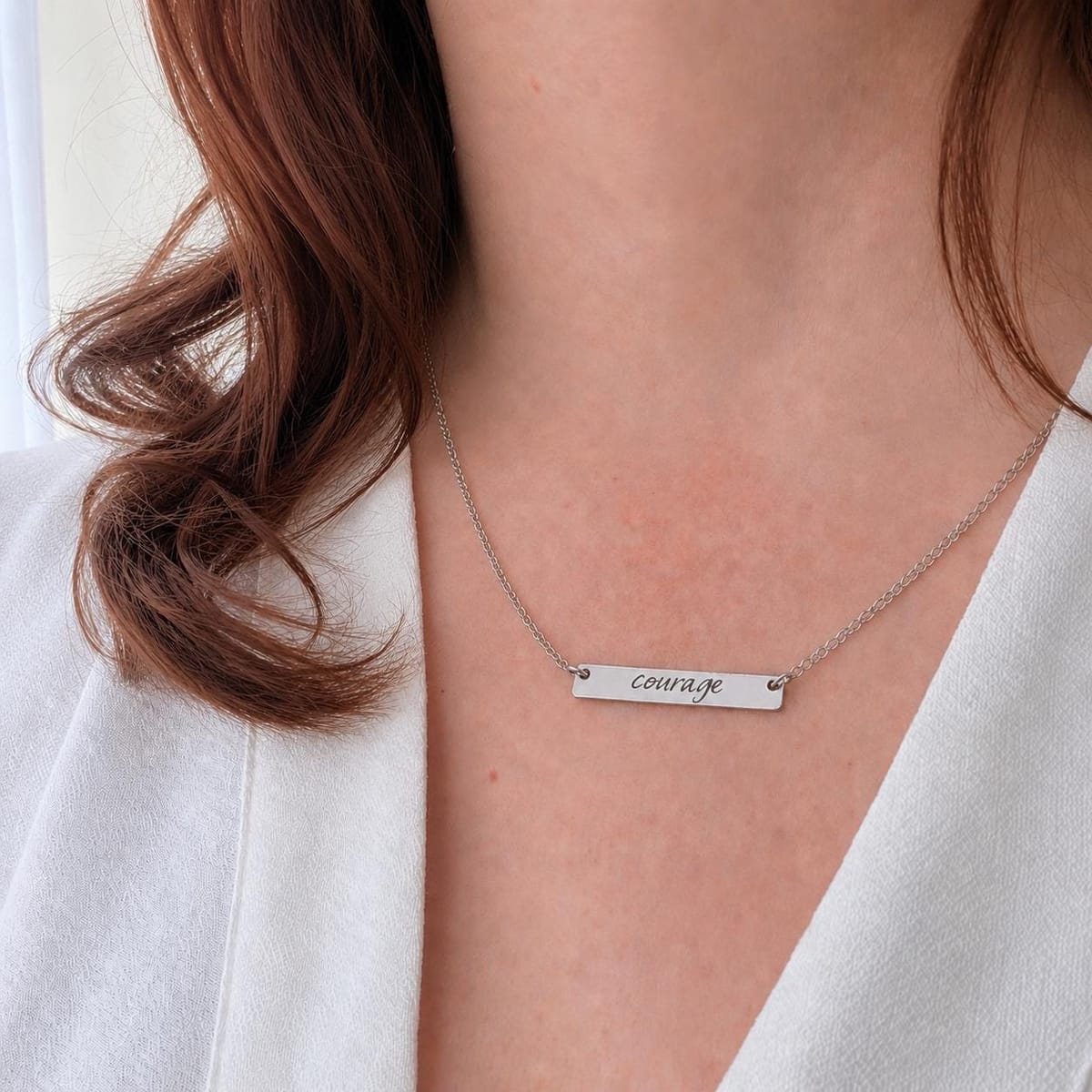 Engraved ‘COURAGE’ Necklace, Gift for Friend, Sterling Silver Personalised Jewellery