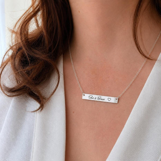 Engraved She is Brave Bar Necklace, Gift for Friend