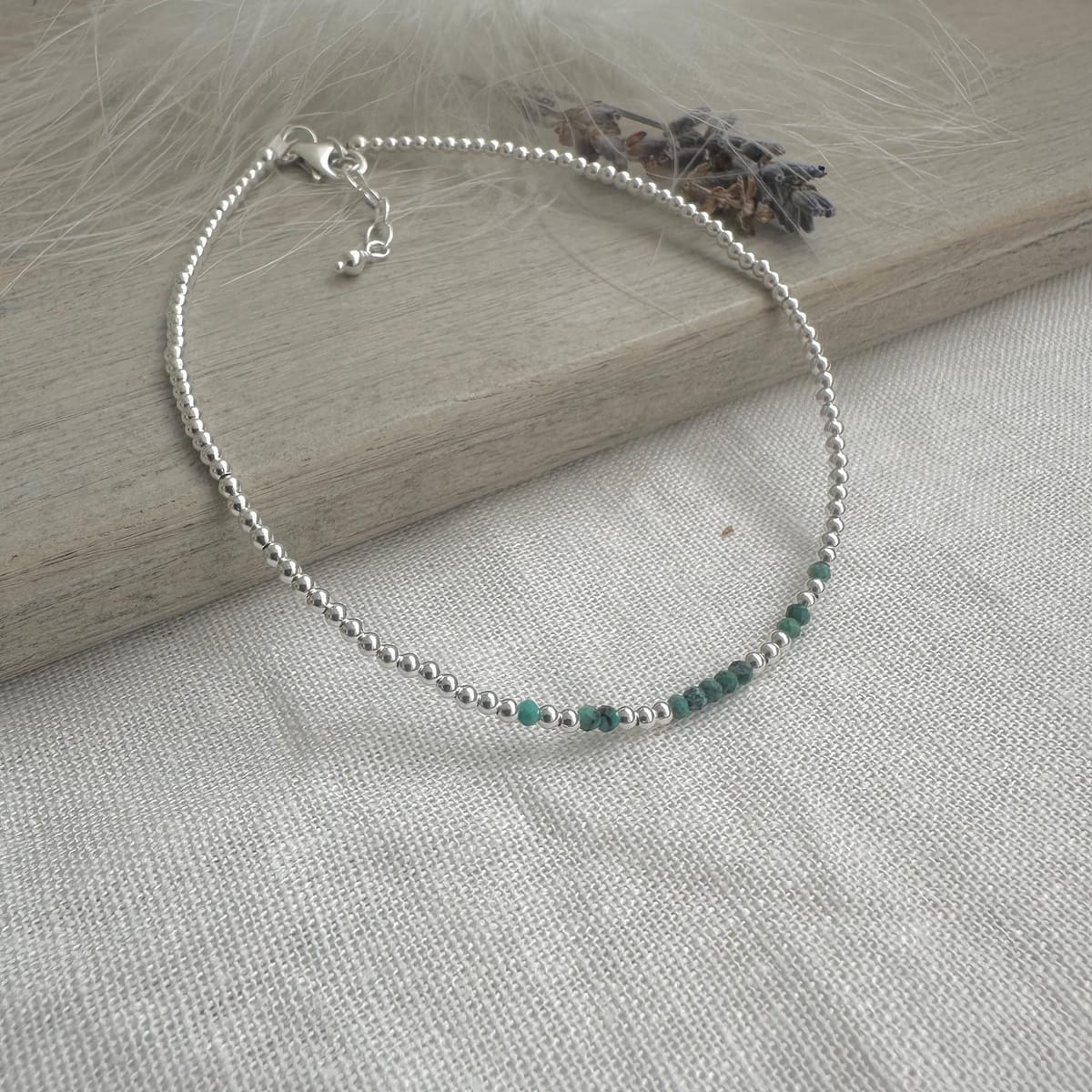 Green Turquoise Anklet, Gemstone Ankle Bracelet Jewellery with December Birthstone