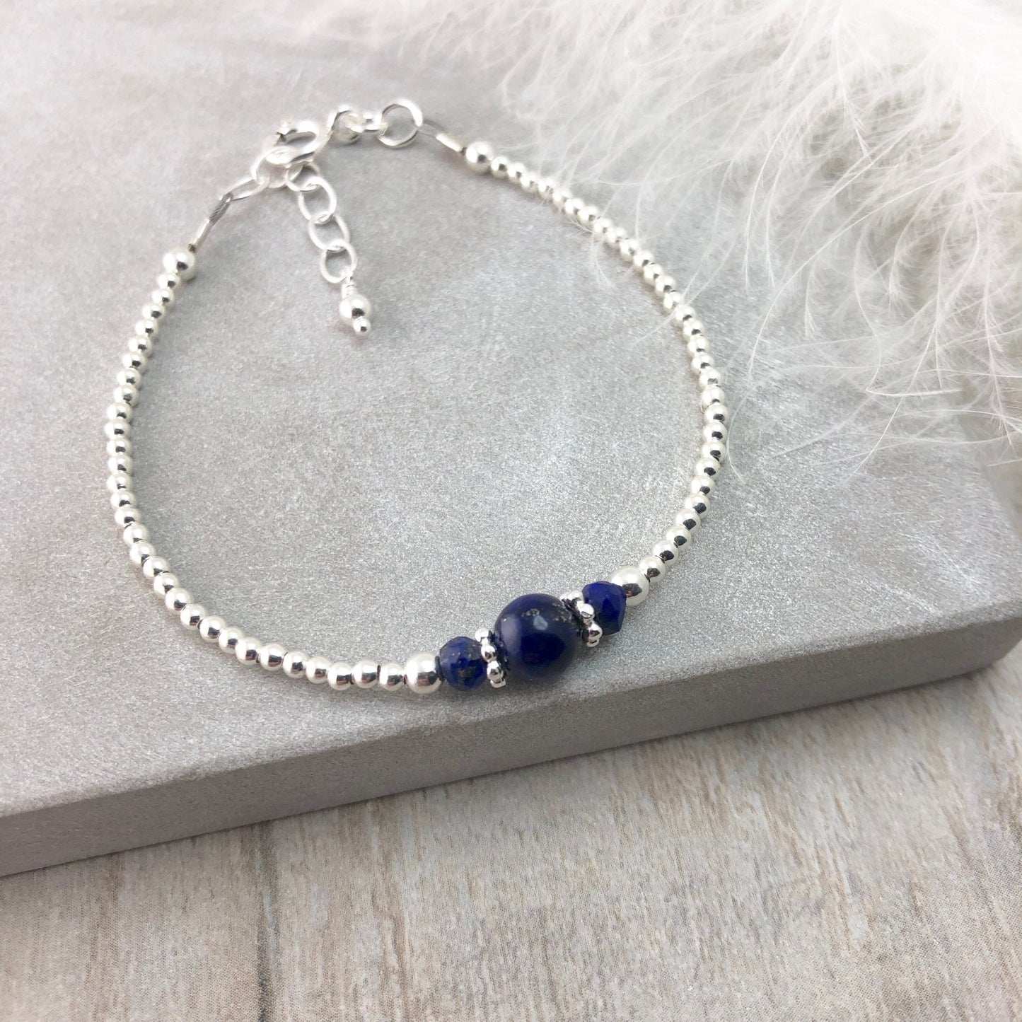 Blue Lapis Lazuli Gemstone Silver Bracelet, Dainty Thin Sterling silver birthstone bracelets for women