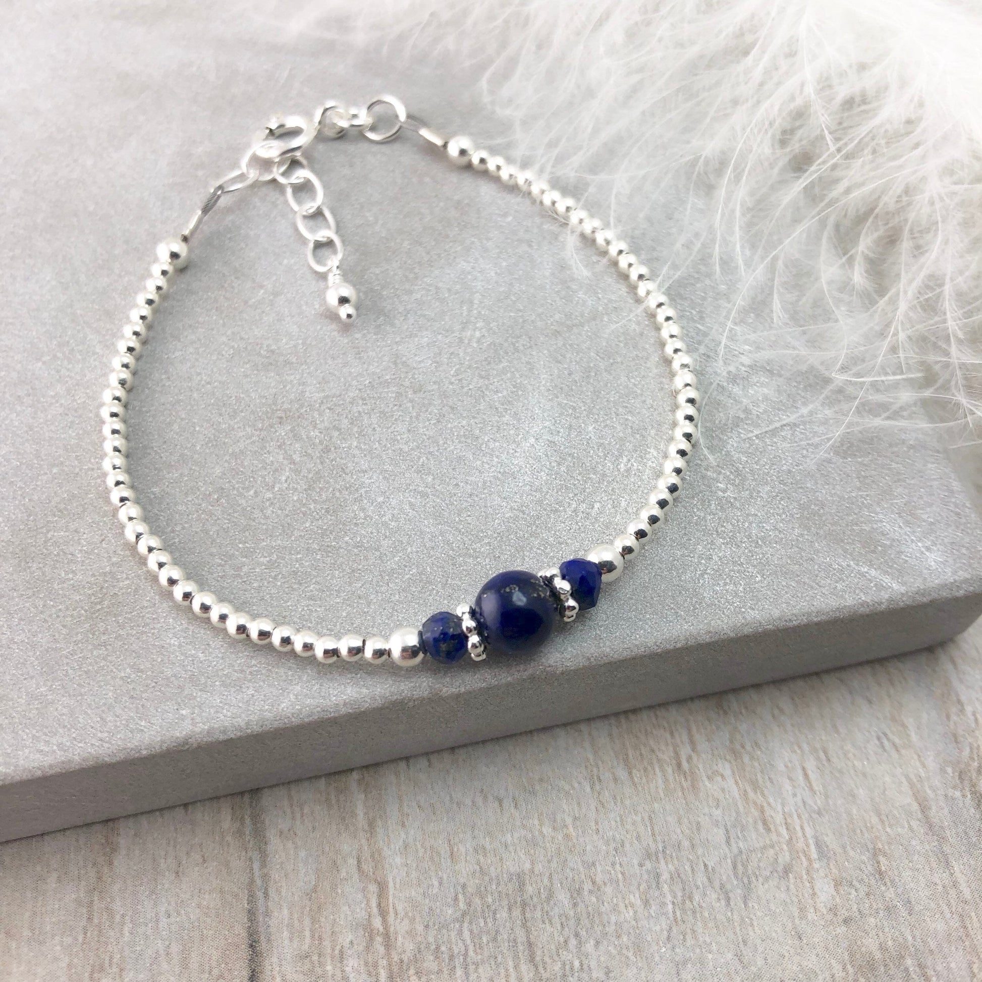 Blue Lapis Lazuli Gemstone Silver Bracelet, Dainty Thin Sterling silver birthstone bracelets for women