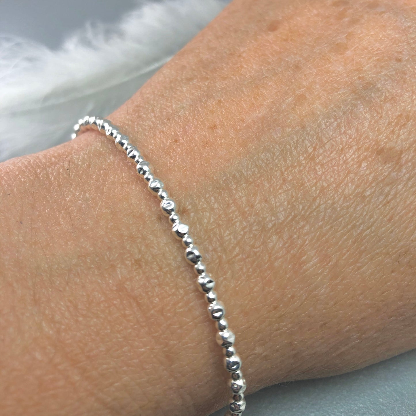 Sterling Silver Bracelet, Textured 3mm bead bracelet nft