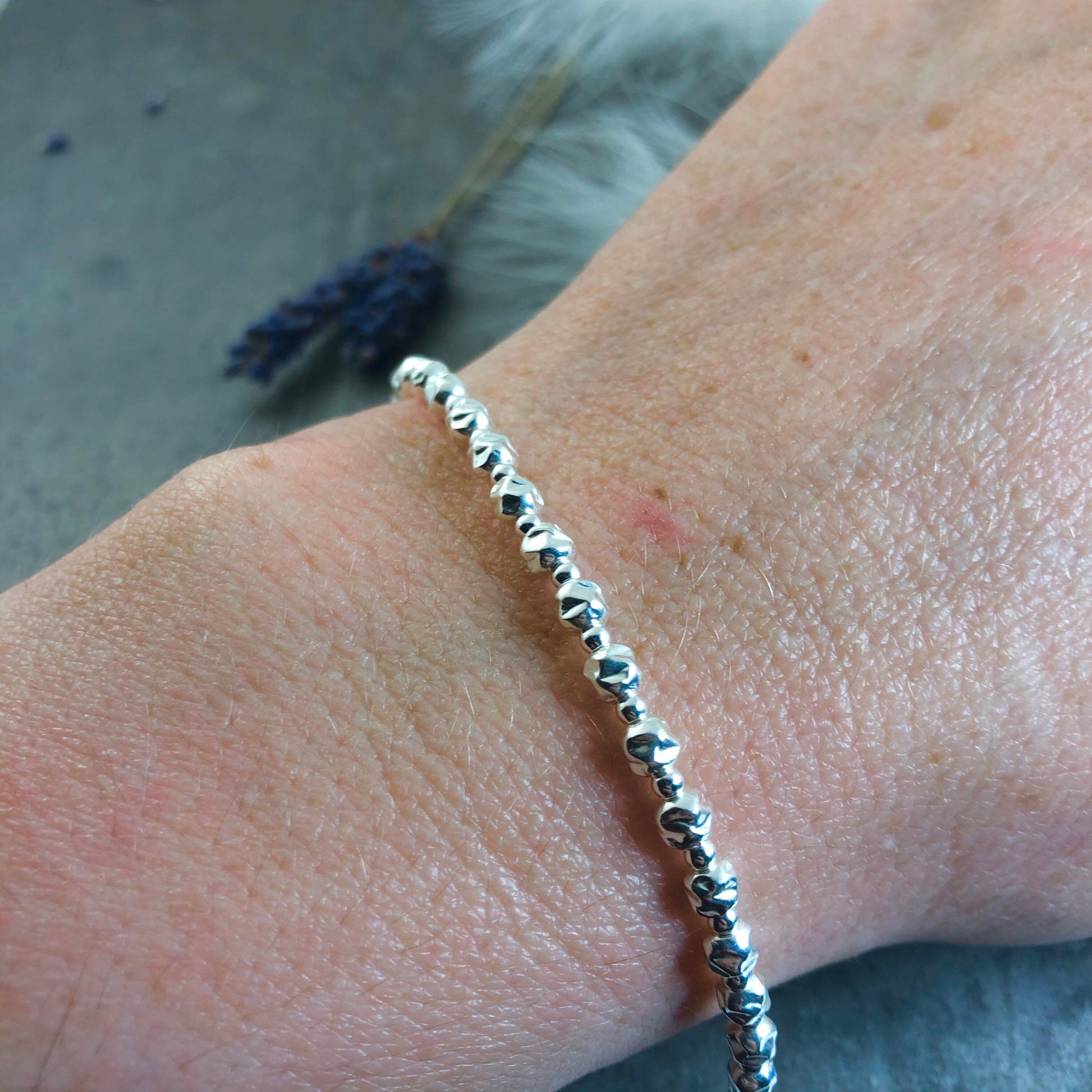 Textured Sterling Silver Bracelet, 4mm bead bracelet