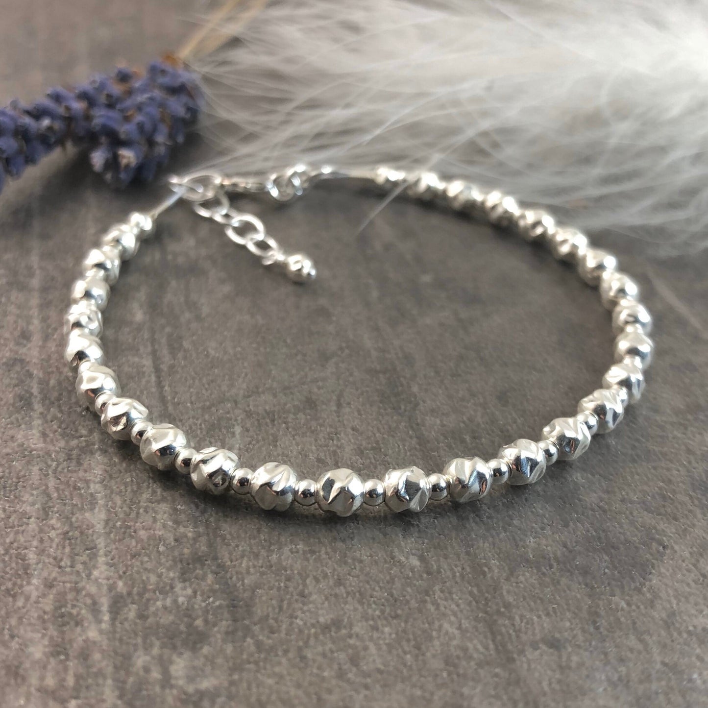 Textured Sterling Silver Bracelet, 4mm bead bracelet