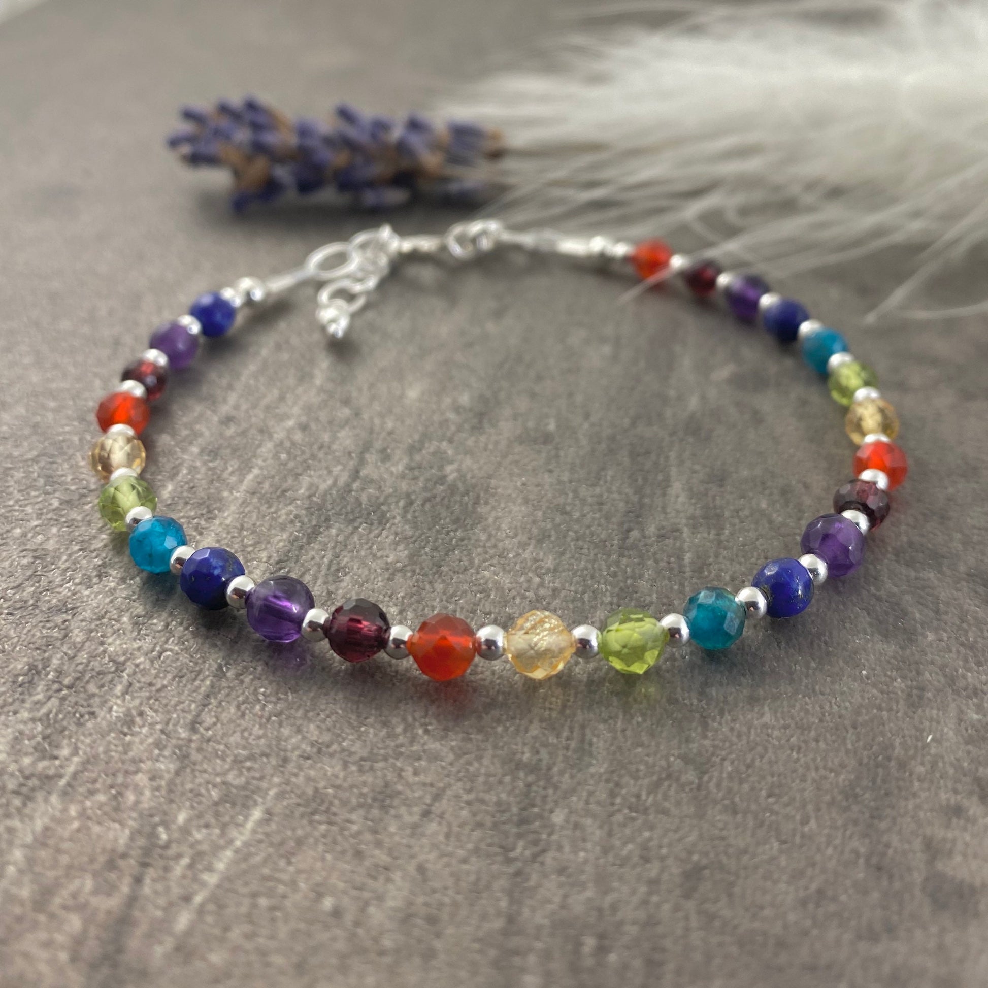 Dainty Rainbow Bracelet, gemstones with sterling silver nft