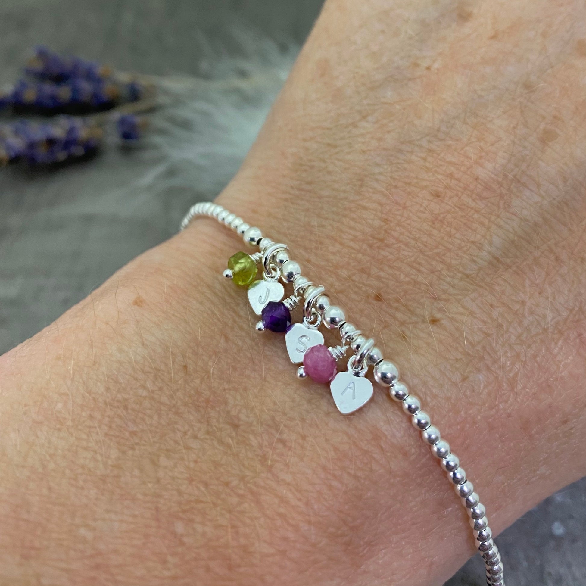 Personalised Family Birthstone Bracelet , Family Initials for Mum or Grandmother nft