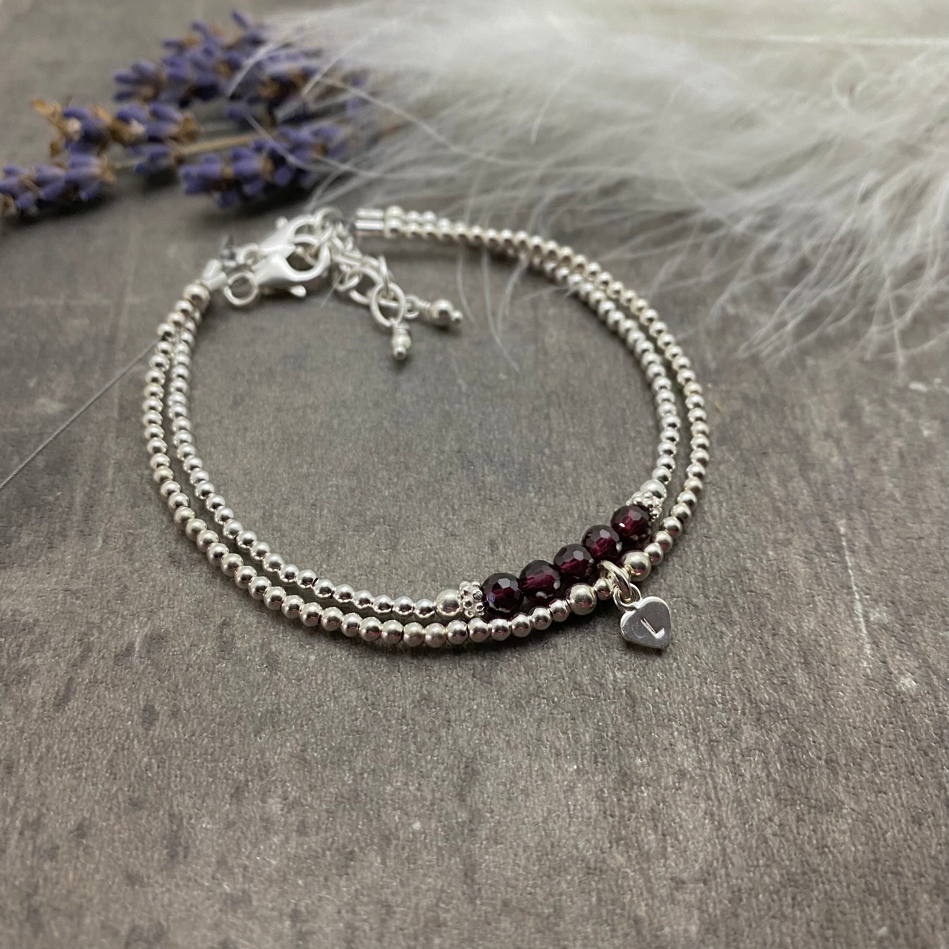 Personalised Garnet Bracelet Set, January Birthstone Jewellery