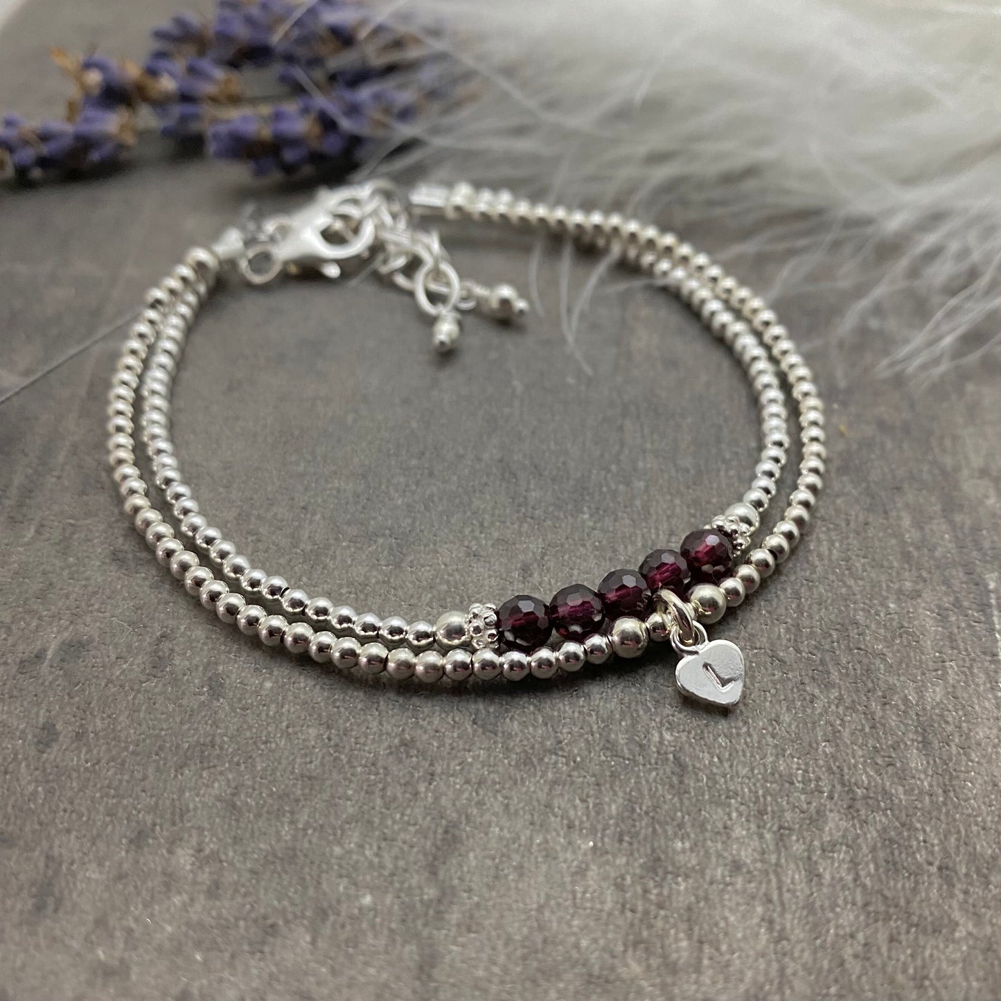 Personalised Garnet Bracelet Set, January Birthstone Jewellery
